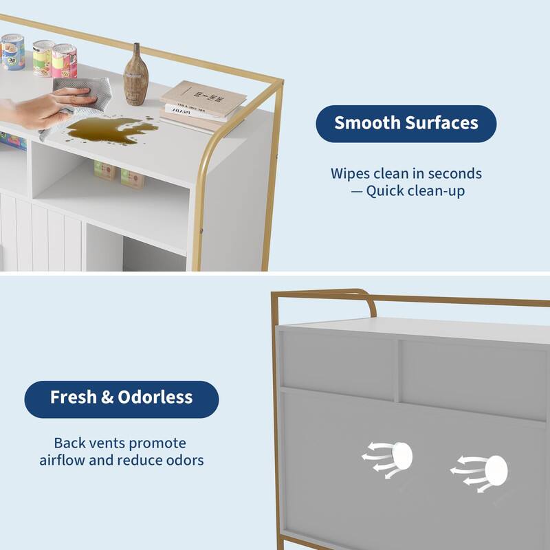 Smooth Surfaces  
Wipes clean in seconds  
— Quick clean-up  

Fresh & Odorless  
Back vents promote airflow and reduce odors