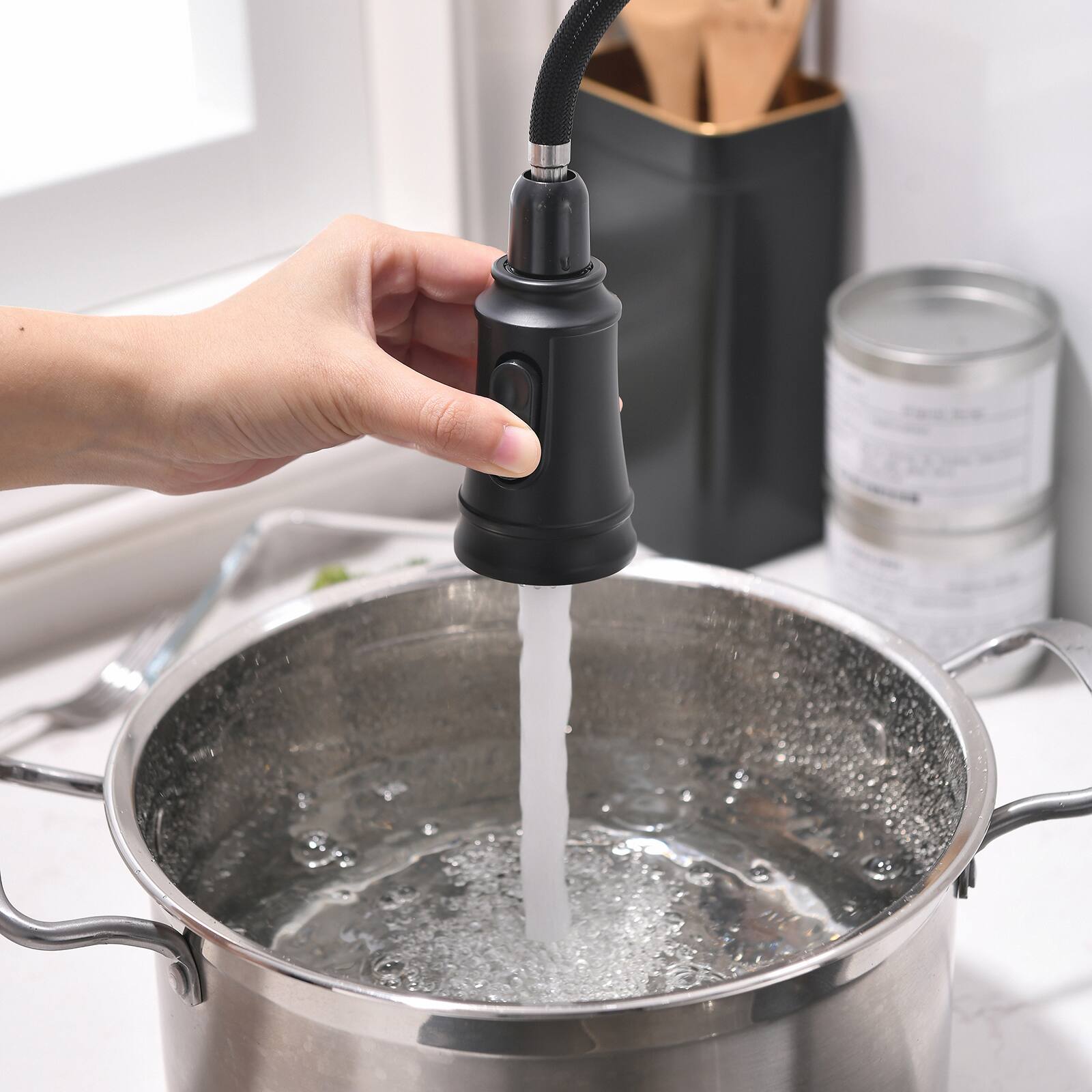 Back. APRILSOUL - Kitchen Faucet with Pull Out Sprayer Black Stainless Steel Single Handle Kitchen Sink Faucets - Black.