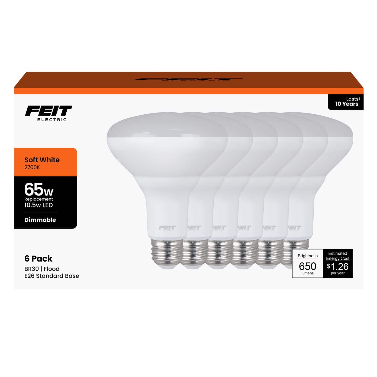 FEIT ELECTRIC - Feit BR30 E26 (Medium) LED Bulb Soft White 65 Watt Equivalence 6 pk price history on PriceWatchPro