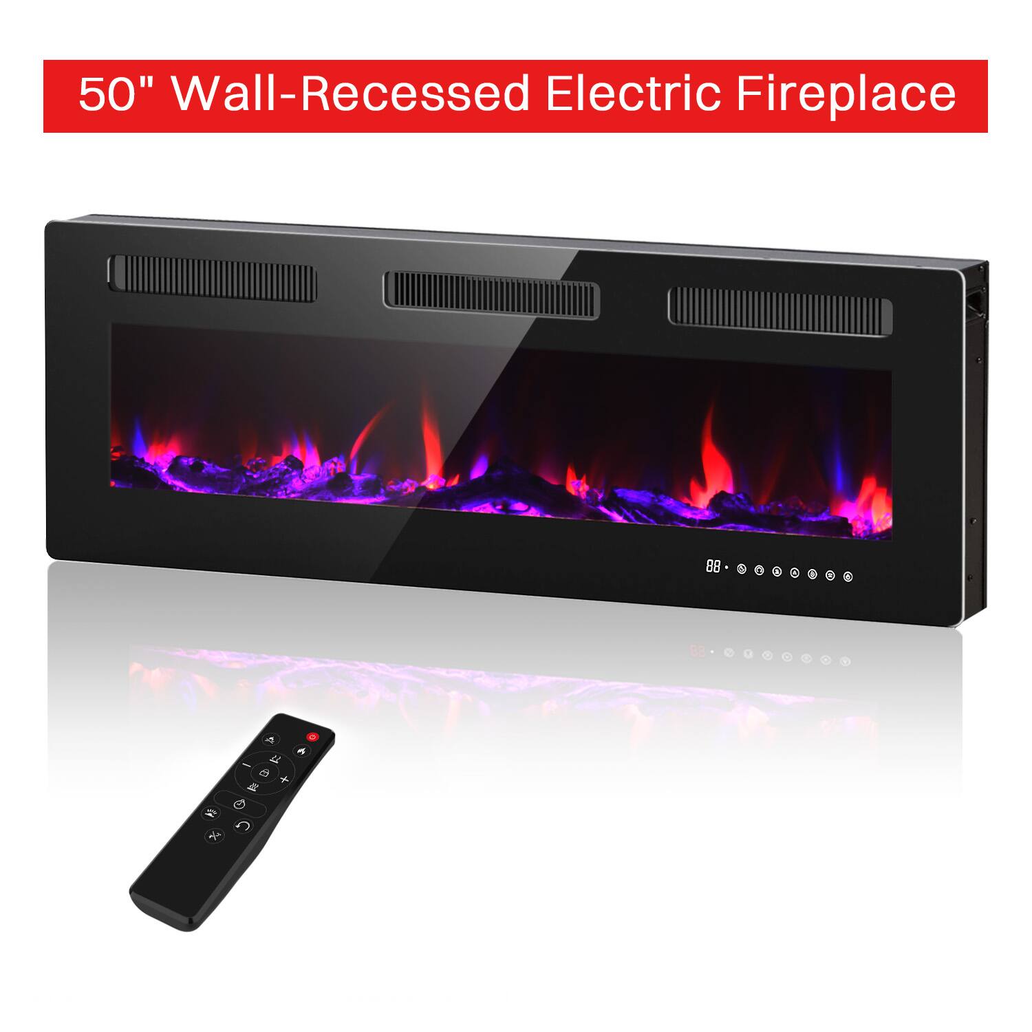 50" Wall-Recessed Electric Fireplace