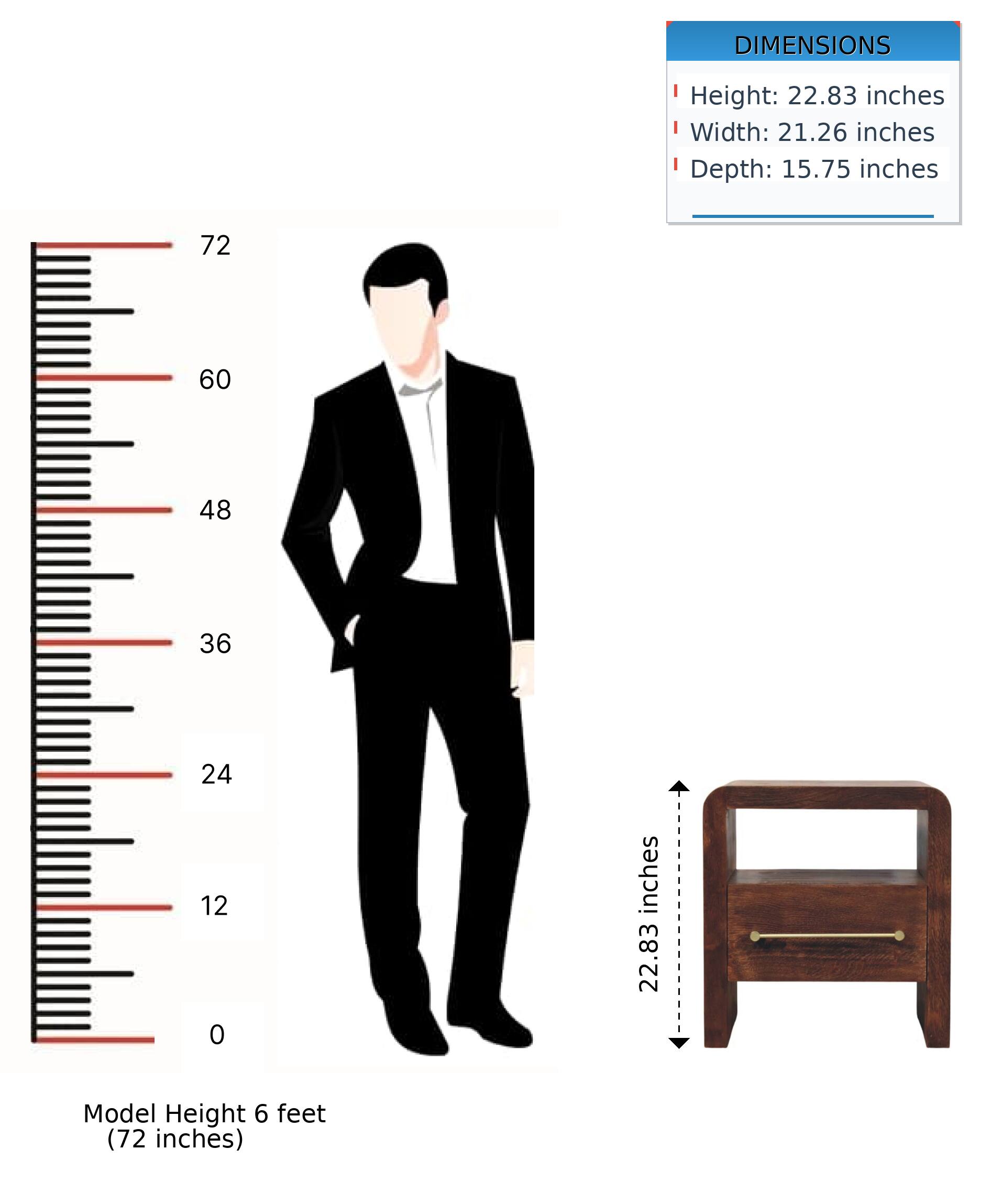 DIMENSIONS  
Height: 22.83 inches  
Width: 21.26 inches  
Depth: 15.75 inches  

Model Height 6 feet (72 inches)