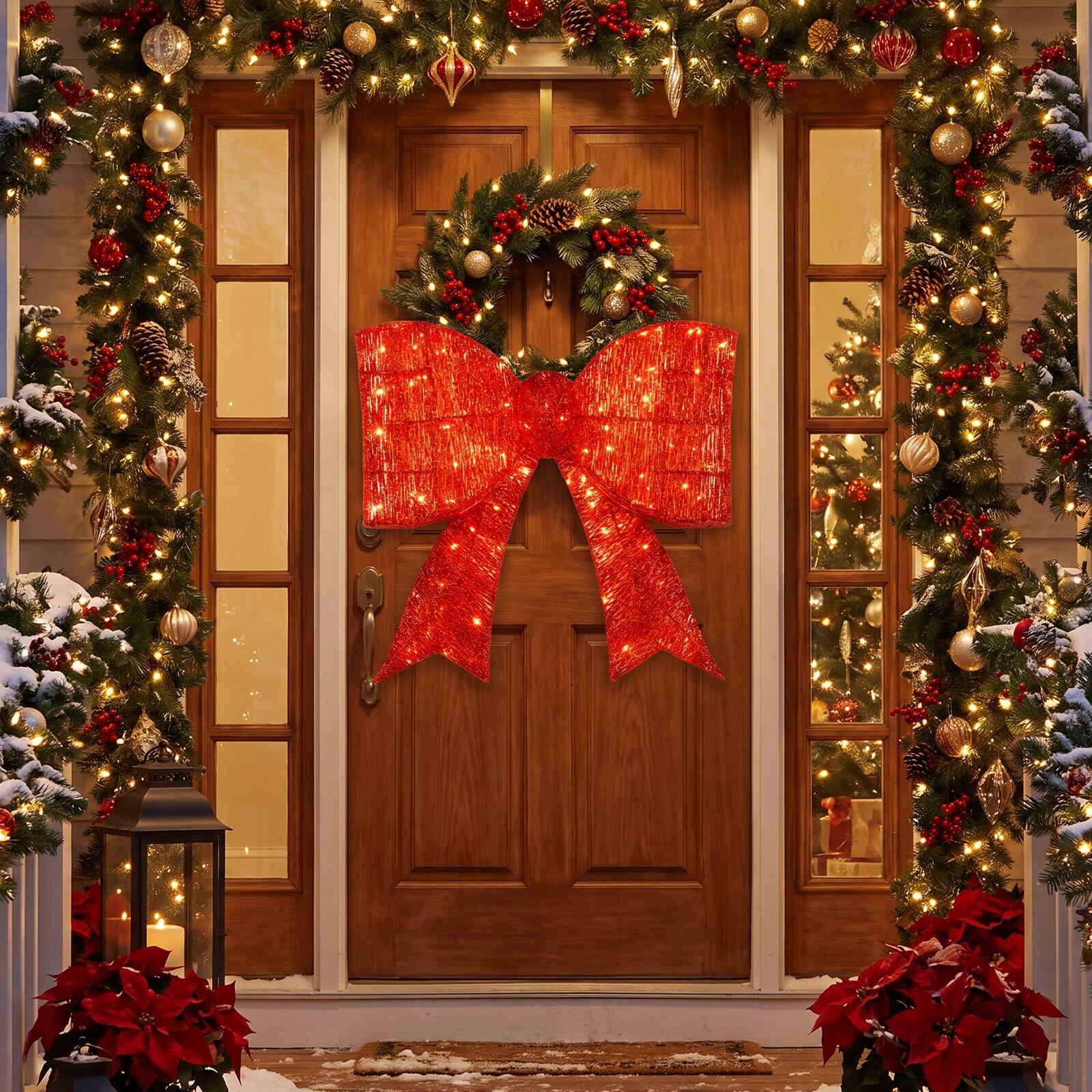 Alt View 5. Costway - Costway 2 PCS Christmas Lighted Bow Decoration120 Pre-Lit Warm White LED Lights for Porch - Red.