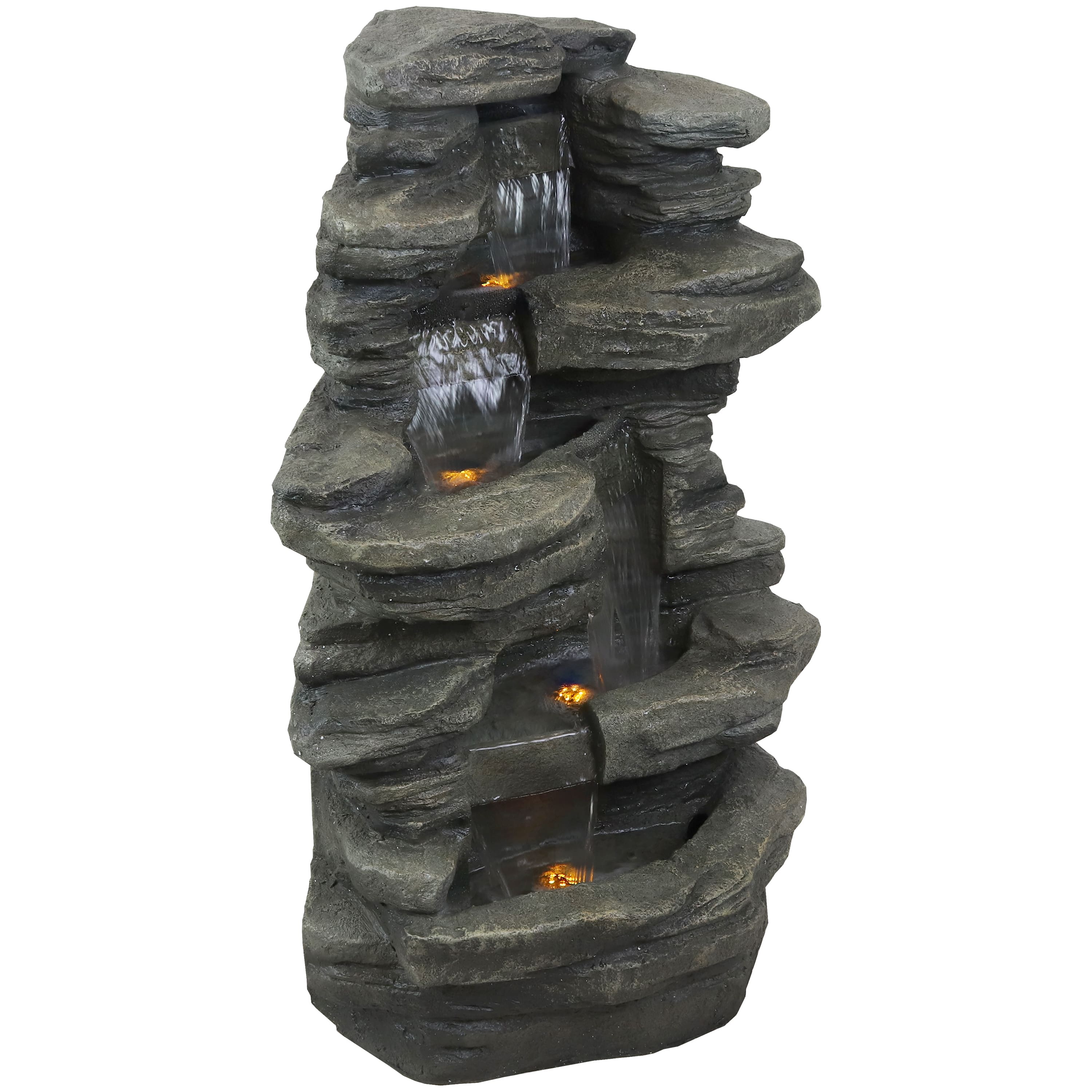 Sunnydaze - Electric Stacked Shale Water Fountain with LED Lights - 38 in - Gray price history on PriceWatchPro