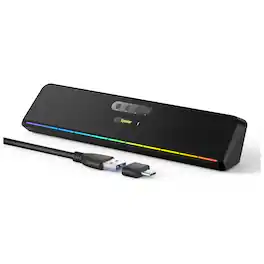 Dazzed Corner - USB Computer Sound Bar Speaker with Stereo Sound, LED, Bluetooth & Wired Input - Black
