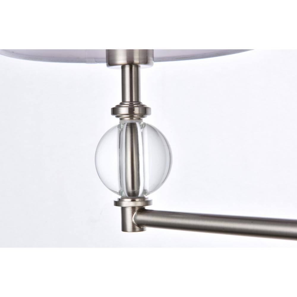 Left. Living District - Bethany 3 lights bath sconce in satin nickel with white fabric shade - Satin Nickel And White Fabric Shade.