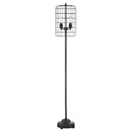 Front. Jonathan Y - Odette 65" Industrial Metal Floor Lamp, Black/Silver - Black/Silver.