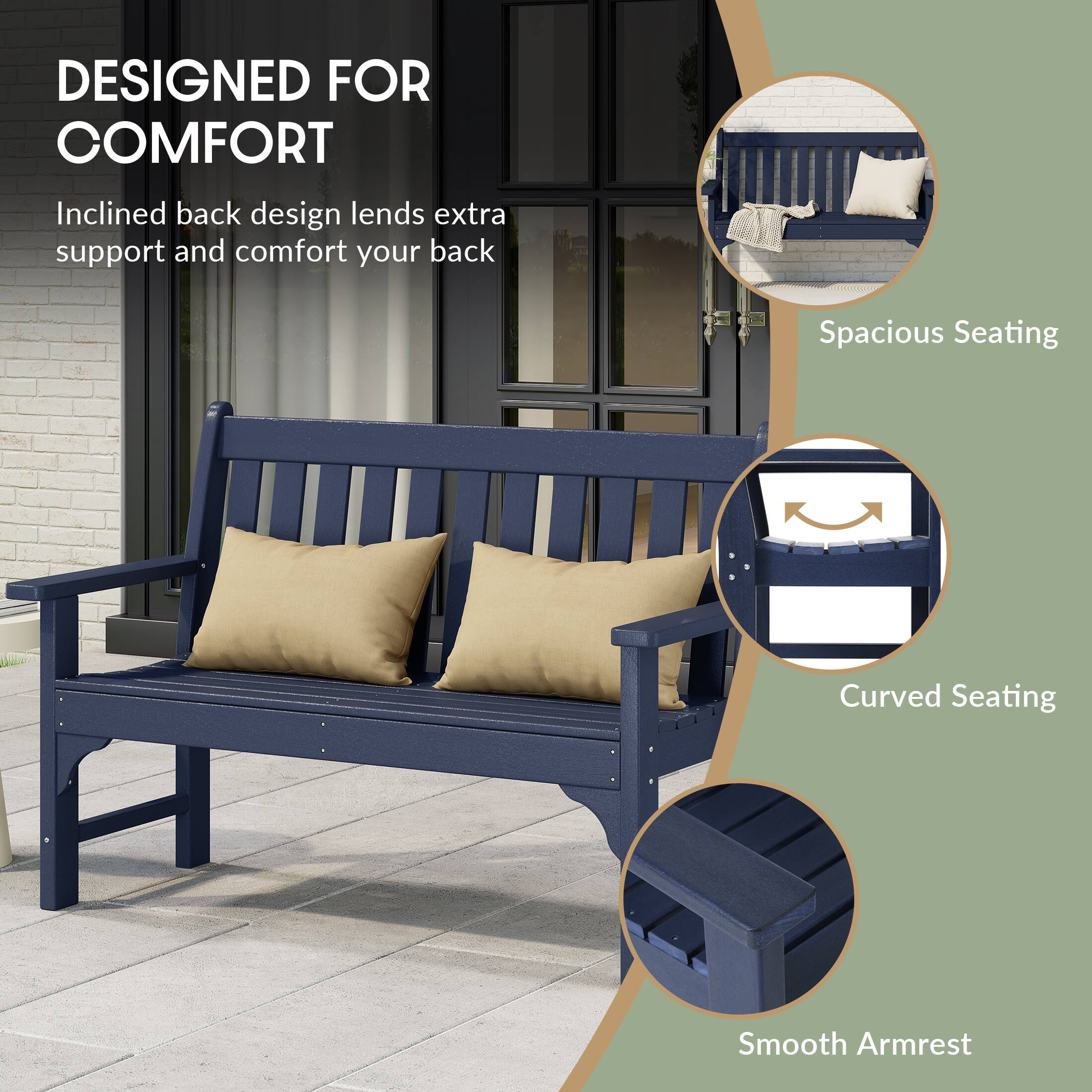 DESIGNED FOR COMFORT  
Inclined back design lends extra support and comfort to your back  
Spacious Seating  
Curved Seating  
Smooth Armrest