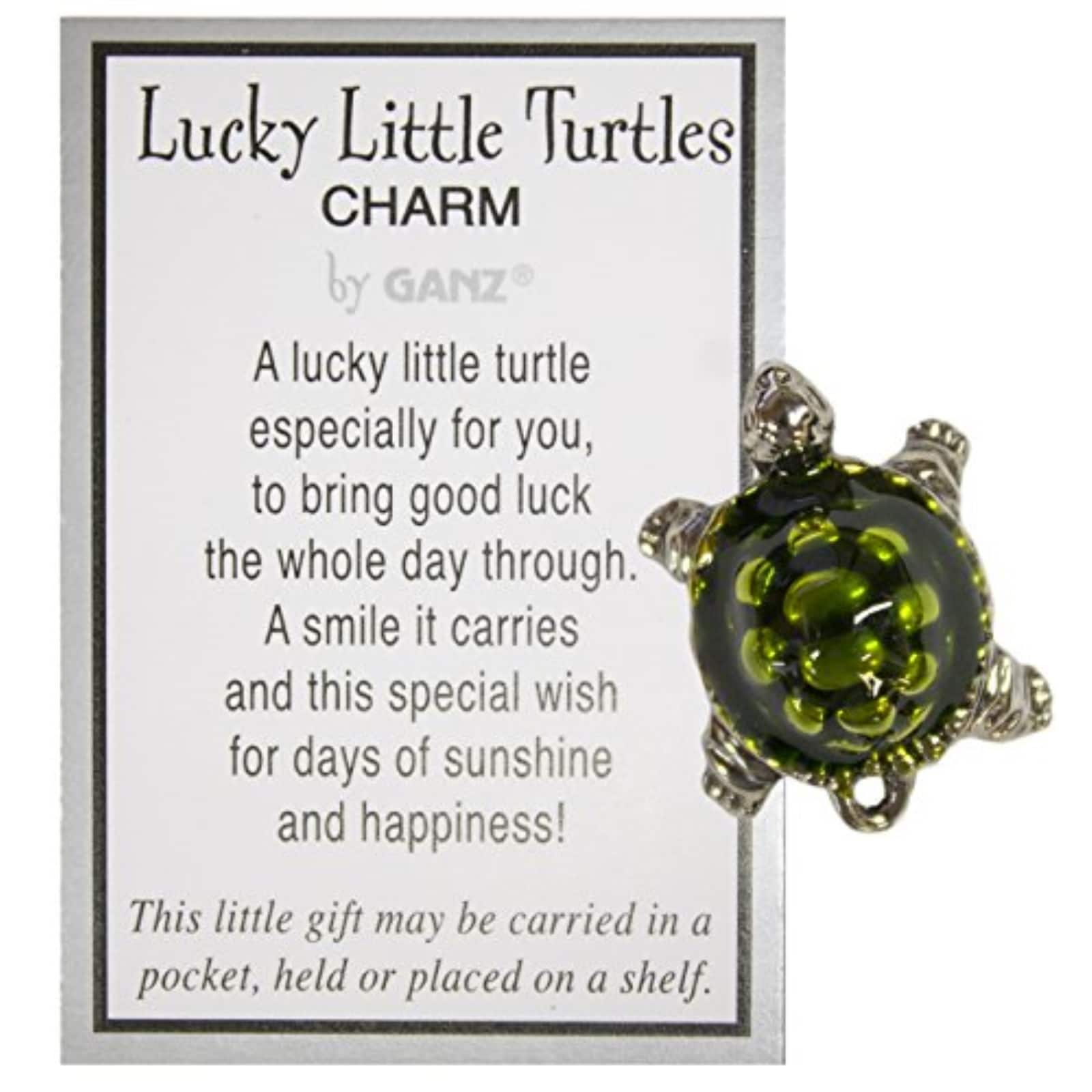 Ganz - Lucky Little Turtle Pocket Charm with Inspirational Card Miniature 1 inch - Green