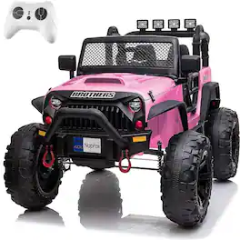 Ropilly - 12v ride on car with remote control 2 seater kids electric car Pink