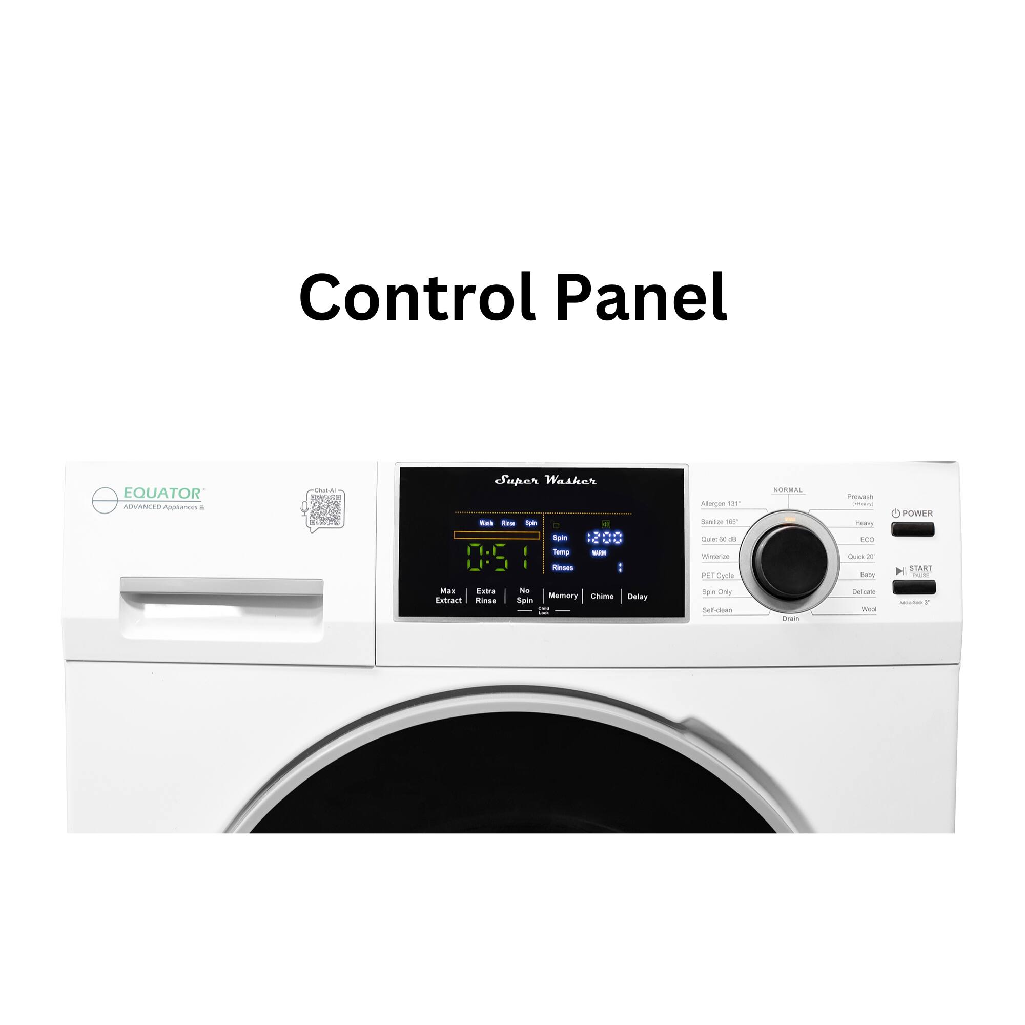 Control Panel  
EQUATOR  
nothing_ . Co . Juper Washer  
- - - -  
Samp - 0:5 - Mas Ewr N  
Memory Chime  
Estraure Rinas  
Spin Delay  
Adergen 18  
Serntize - - - -  
woeas E Cadle  
Now a Seticiear - i Prossoh -  
Fwary 00 Cus - -a Petcate -  
POWER START - .