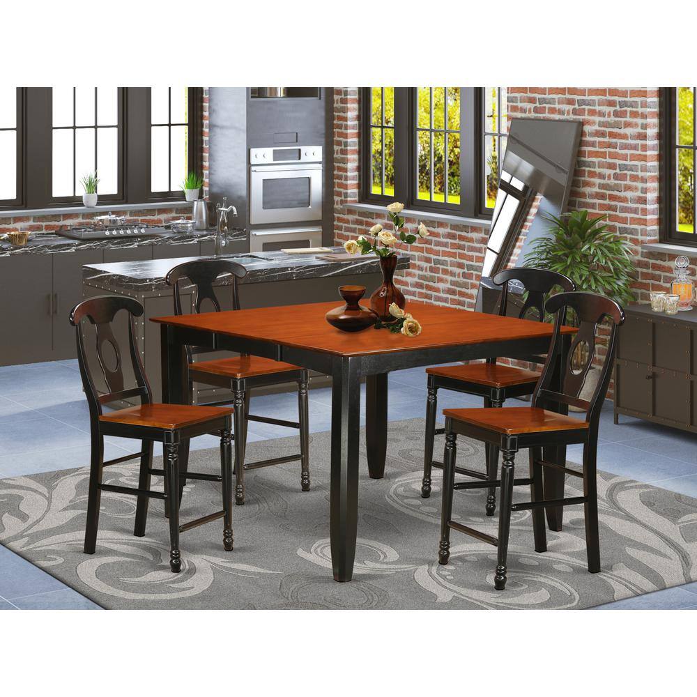 Back. East West Furniture - 5 Pc counter height Dining room set-pub Table and 4 Kitchen Dining Chairs. - Black & Cherry.