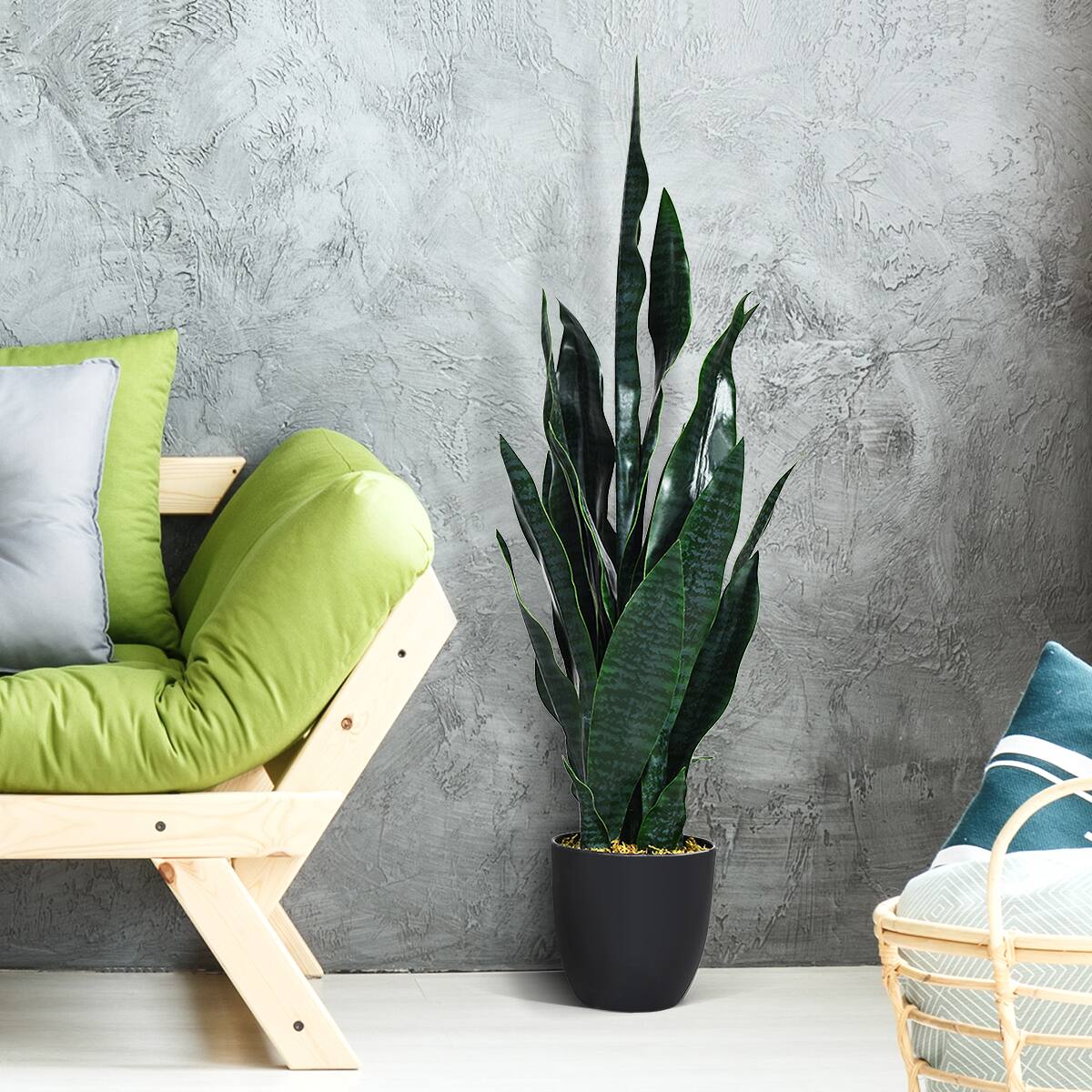 Alt View 1. Costway - Costway Artificial Snake Plant 35.5"Fake Sansevieria Indoor-Patio Decor Green - Green.
