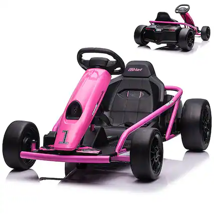 Front. Acekool - 24V Go Kart for Teens & Big Kids, 9Ah Large Battery & Dual 300w Motors - Rose Red.