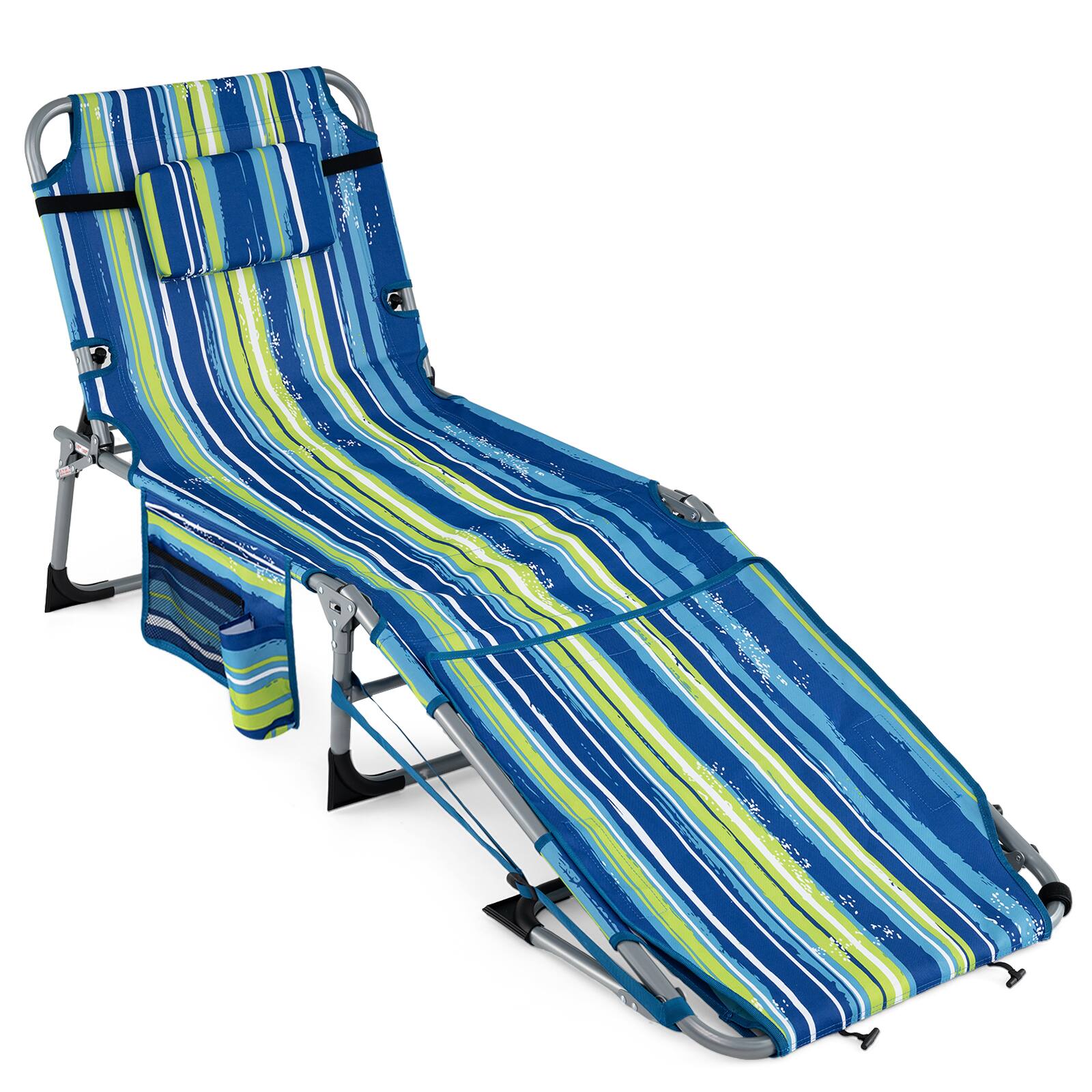 Alt View 9. Gymax - Gymax 2PCS Tanning Chair w/Face Arm Holes 4-Level Backrest & Head Pillow Side Pocket - Blue.