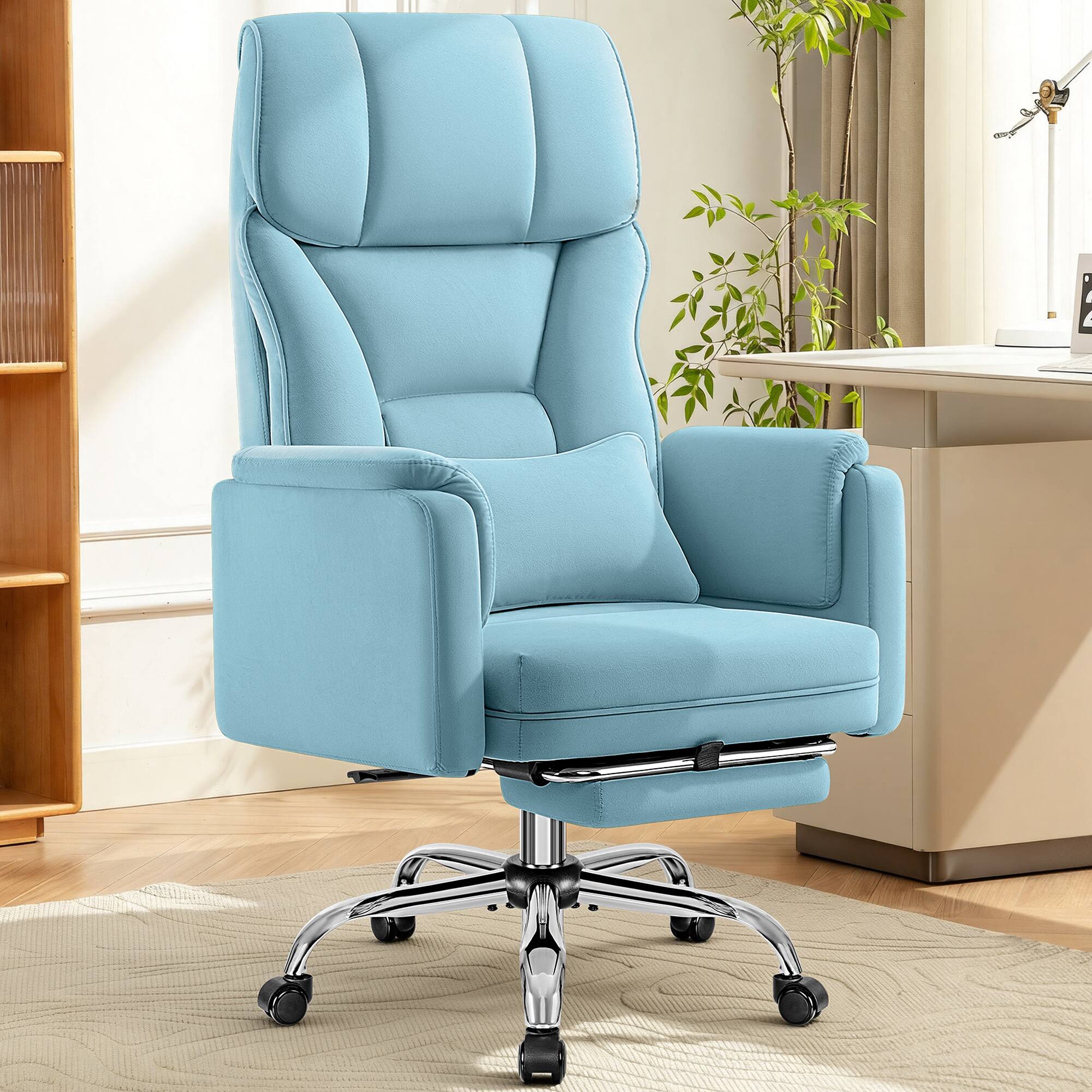 Alt View 4. KERDOM - Ergonomic Big Home Office Chair with Expandable Arms, Velvet High Back Exceutive Manager Chair with Footrest Wide Seat - Blue.