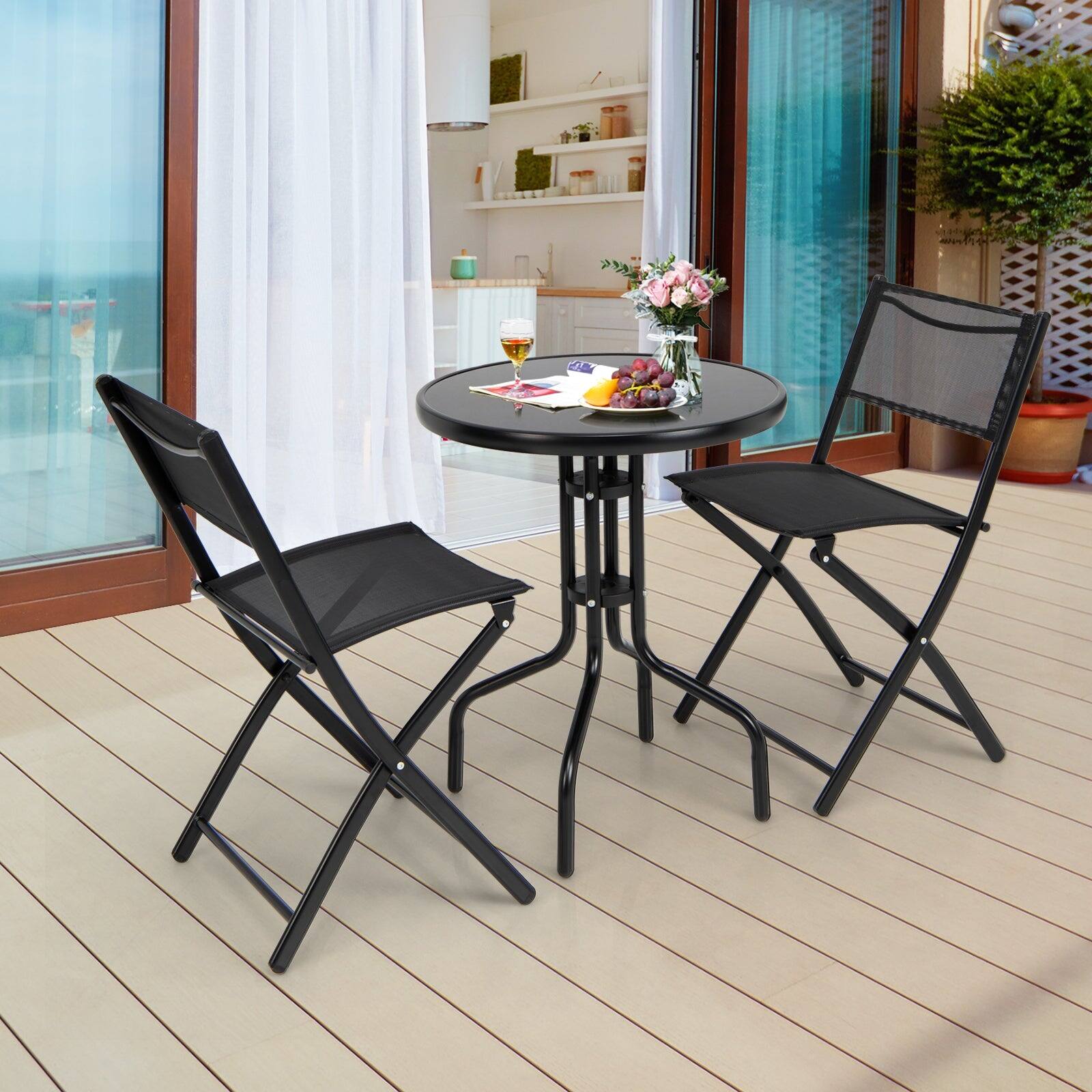 Alt View 6. Boyel Living - 3 Pieces Black Metal Folding Bistro Table Chairs Set for Indoor and Outdoor - Black.