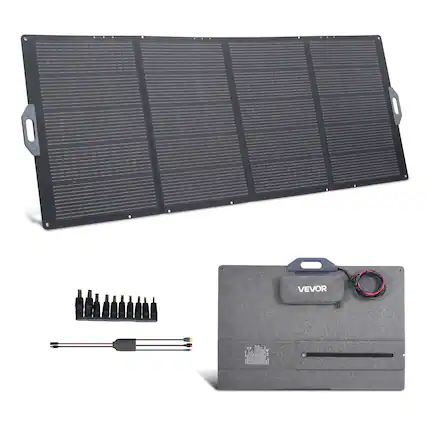 Front. VEVOR - 400W Foldable Solar Panel, 24% High-Efficiency Portable Monocrystalline Solar Panel Charger with MC4 Output - Black.
