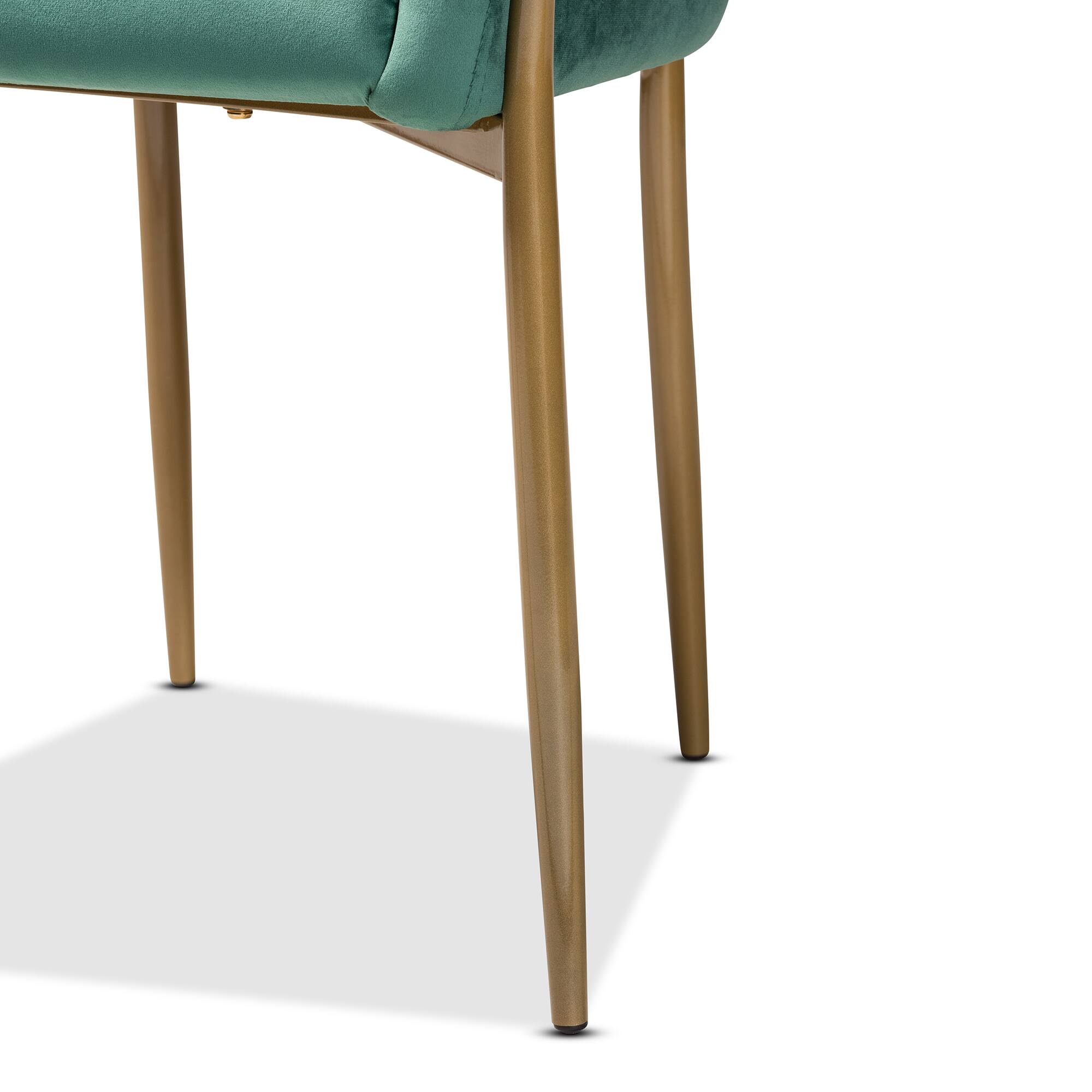 Alt View 2. Baxton Studio - Ballard Modern Luxe and Glam Green Velvet Fabric Upholstered and Gold Finished Metal Dining Chair - Green/Gold.