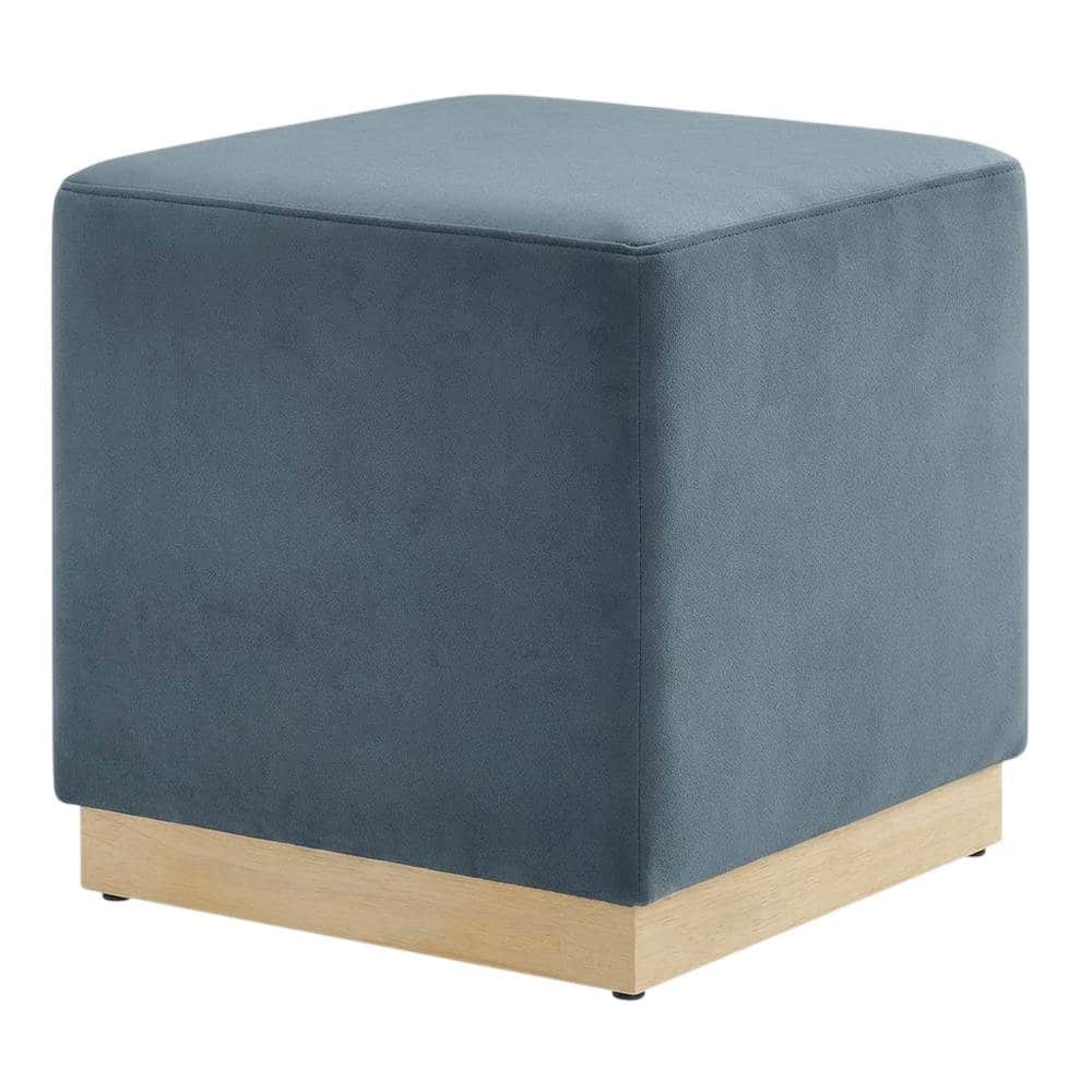 Outdoor Escape - Square Upholstered Ottoman In Performance Velvet With Modern Design - Blue