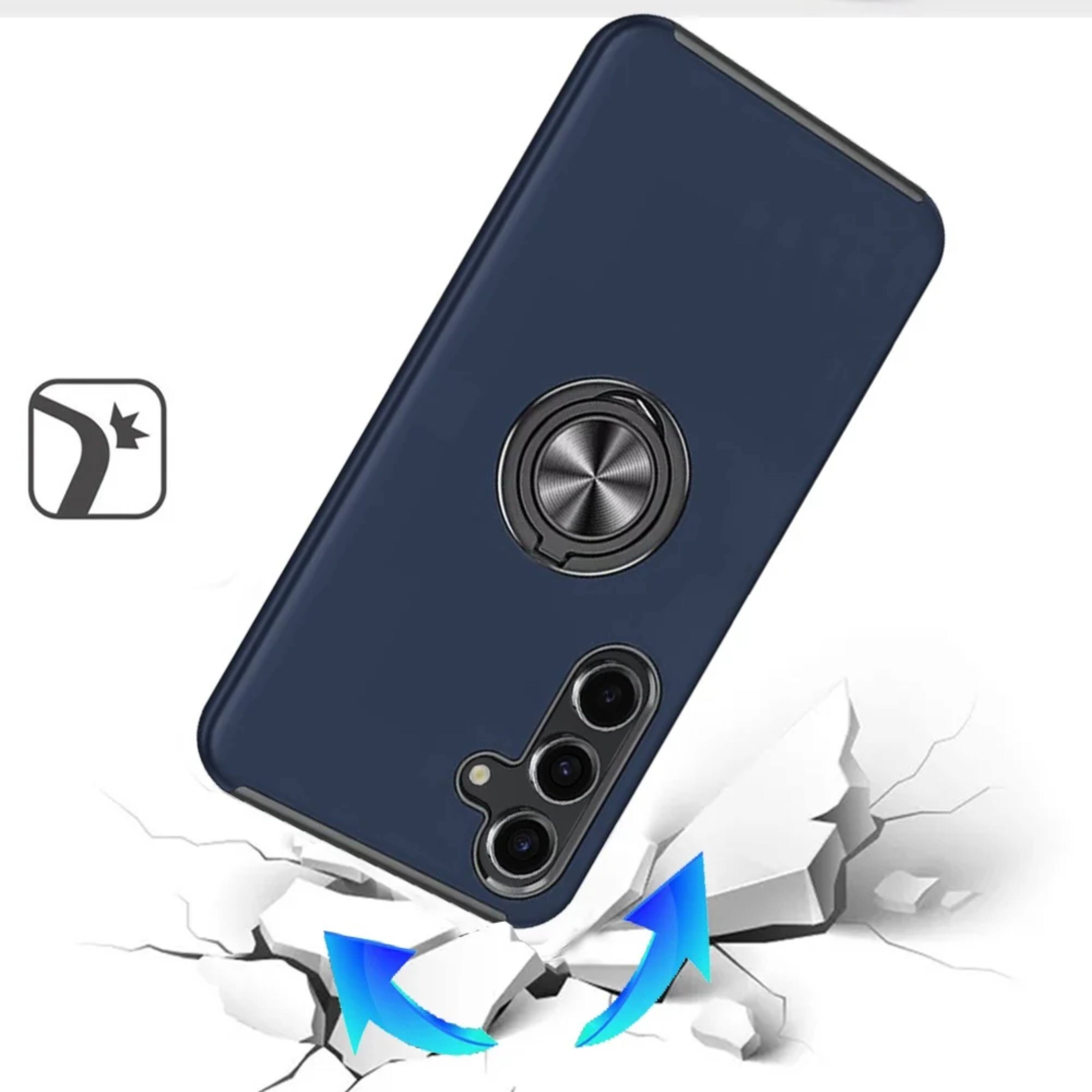 Left. Kitcheniva - Rubber Dual Layer Magnetic Ringstand Plus Tempered Glass For Samsung S25 Plus/S24 Plus Dark Blue - Blue.