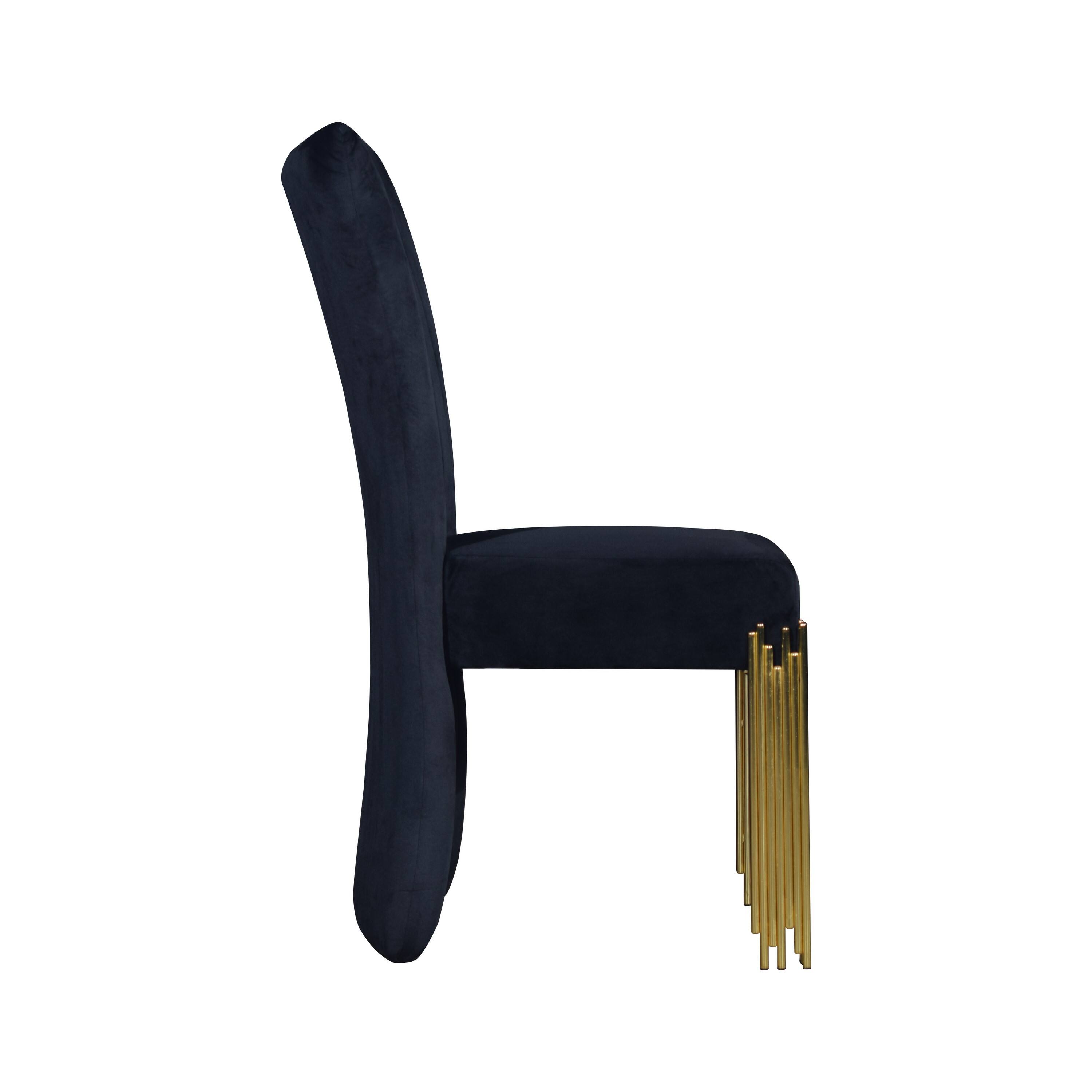 Left. Manhattan Lane - Theo Dining Chair Set of 2, Retro Midnight  Velvet,  Metal - Midnight Black, Gold.