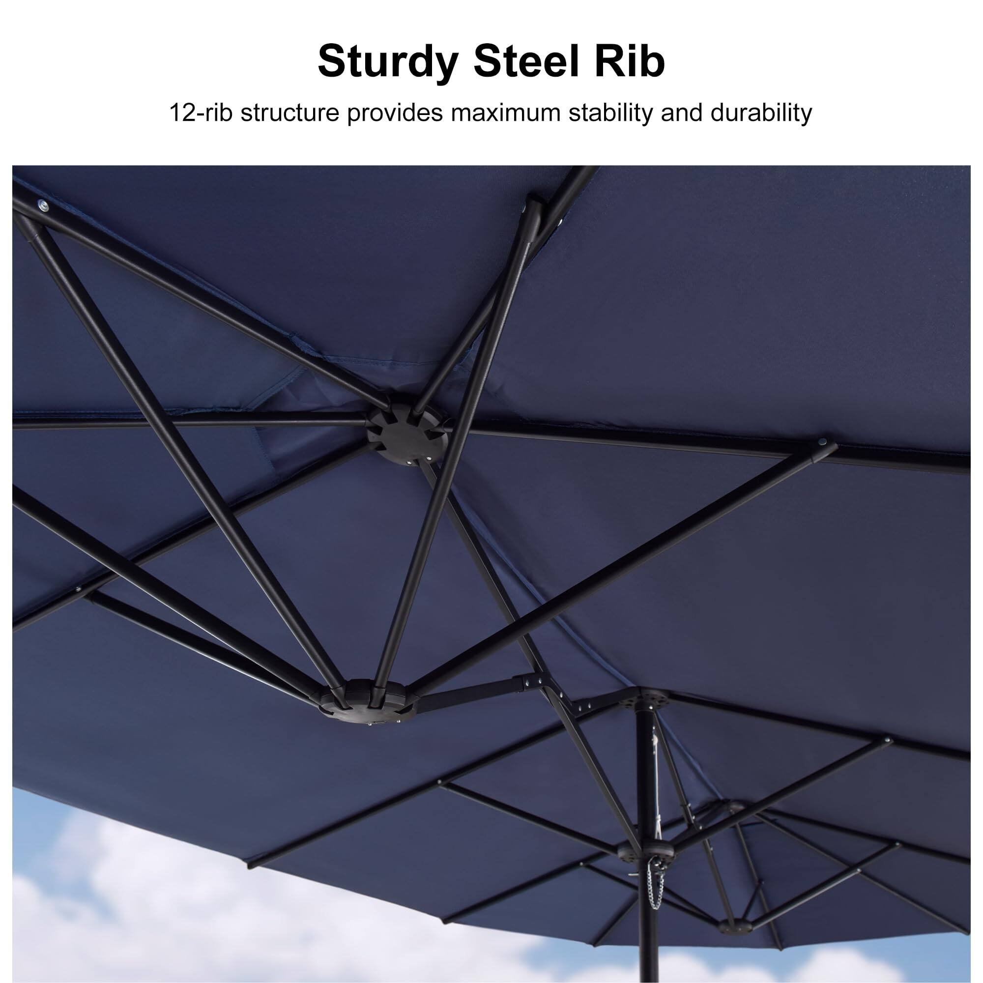 Sturdy Steel Rib  
12-rib structure provides maximum stability and durability