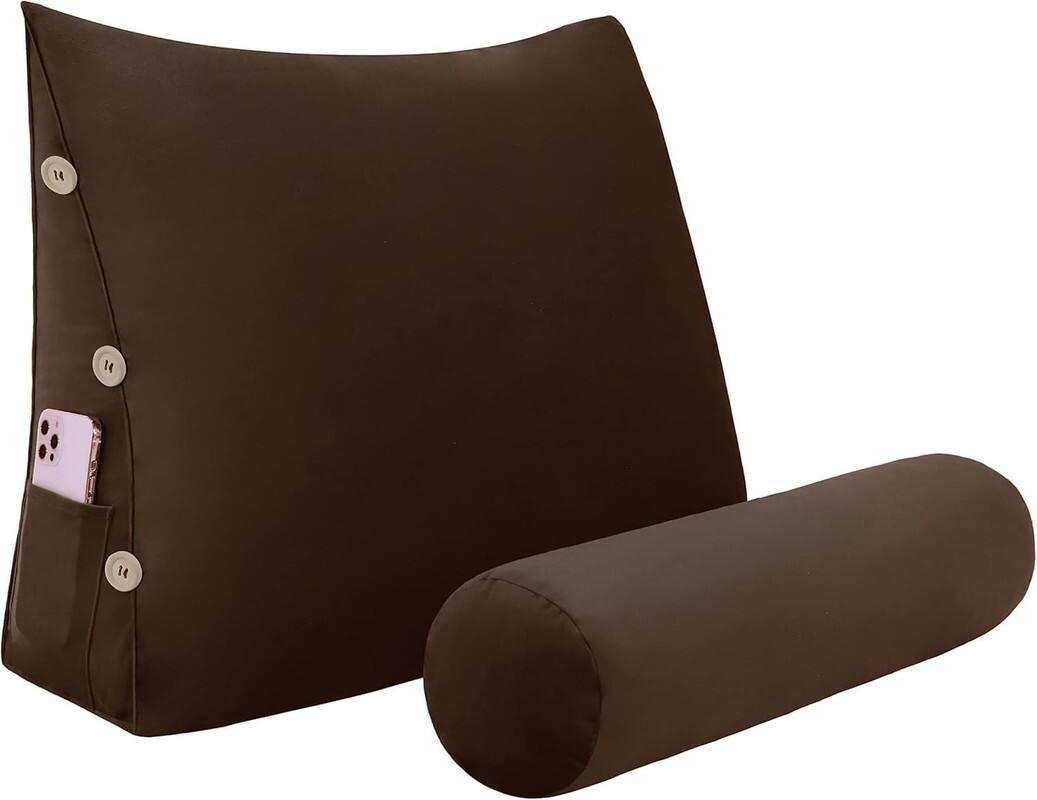 Front. wowmax - Reading Pillow for Adults - Lumbar Support Cushion for Bed & Sofa (Coffee Velvet) - Coffee-Velvet.