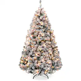 Best Choice Products - 7.5ft Pre-Lit Holiday Christmas Pine Tree w/ Snow Flocked Branches, 550 Warm White Lights - Green