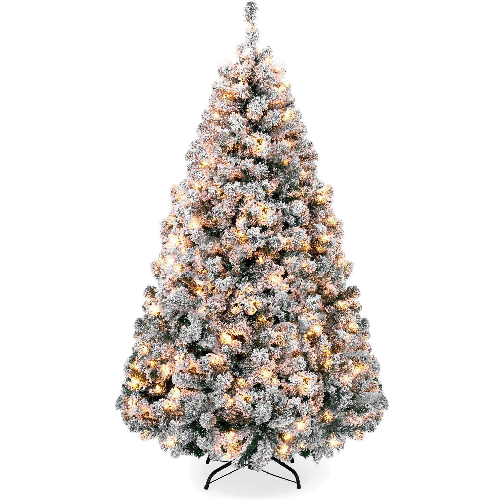 Best Choice Products - 7.5ft Pre-Lit Holiday Christmas Pine Tree w/ Snow Flocked Branches, 550 Warm White Lights - Green
