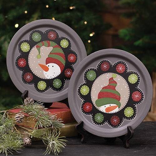 Back. BreeBe - Snowman Penny Mat Plate 2 Asstd. - Multicolor.