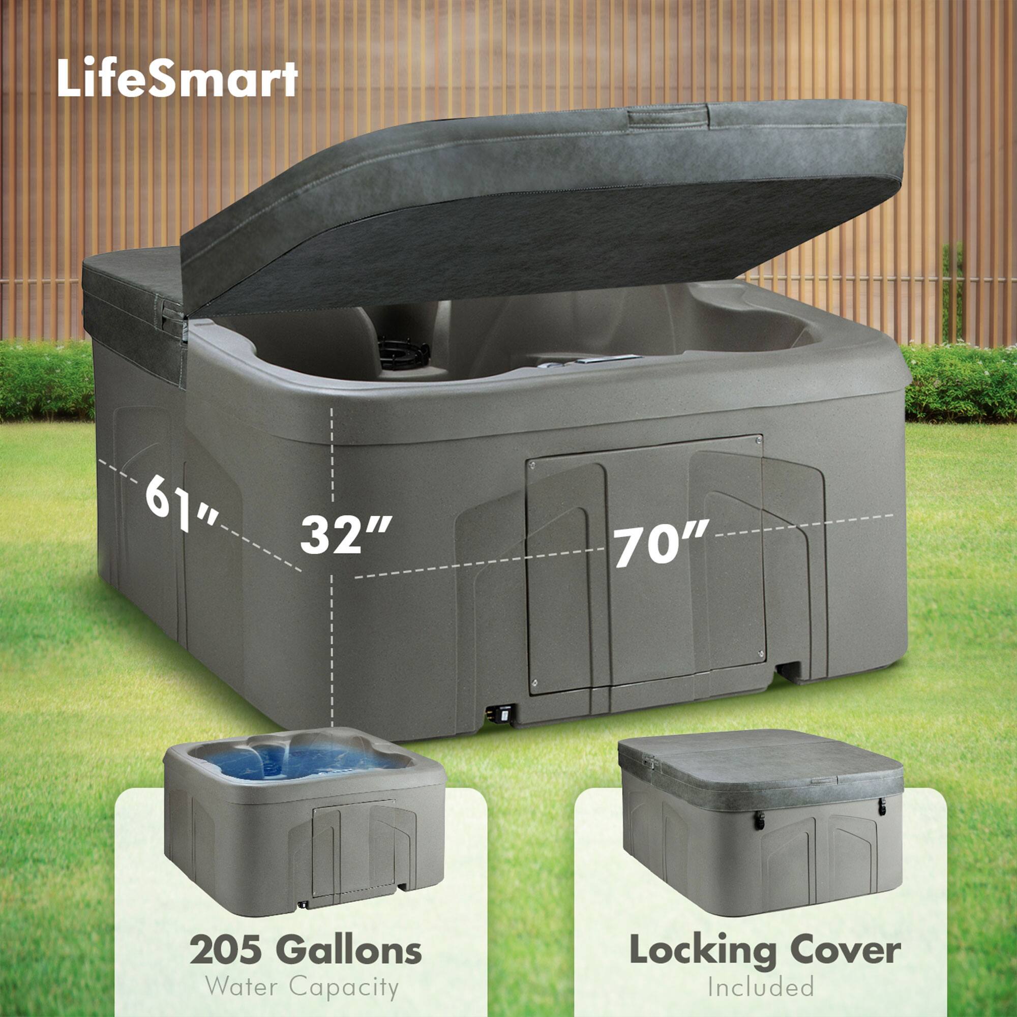 LifeSmart  
61" x 32" x 70"  
205 Gallons Water Capacity  
Locking Cover Included