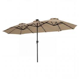 Costway - Double-Sided Patio Umbrella with Color-Changing Flowing Solar LED Lights Crank Lift - Brown