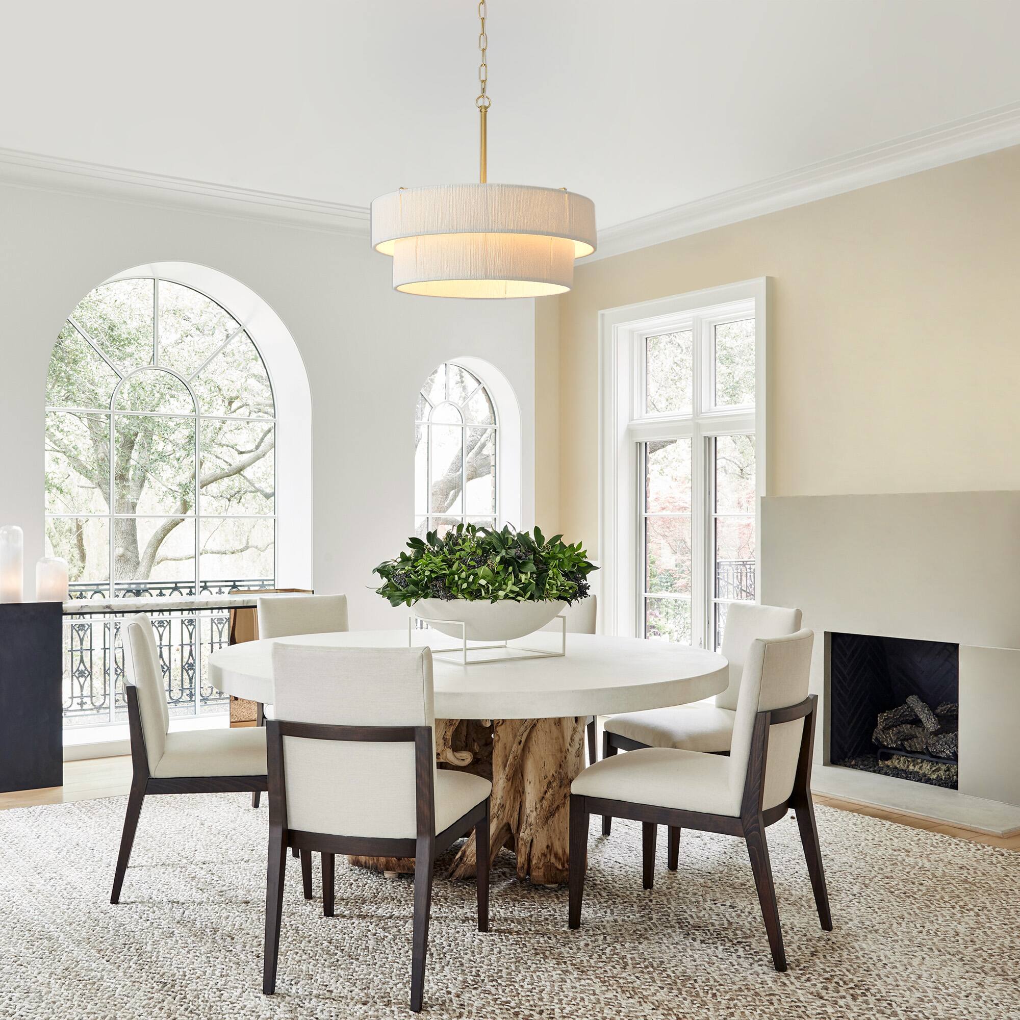 Back. RYHNUYNE - 6 Light Double Drum Chandelier with Hand-Woven Rattan Shade, Adjustable Height Gold Pendant Light for Dining Room.