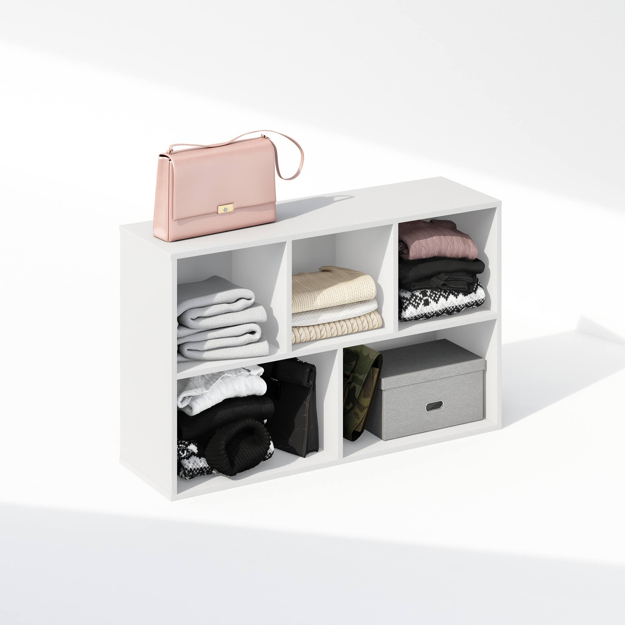Alt View 5. Furinno - Reed 5-Cube Multipurpose Open Shelf Clothing & Closet Storage Organization - White.
