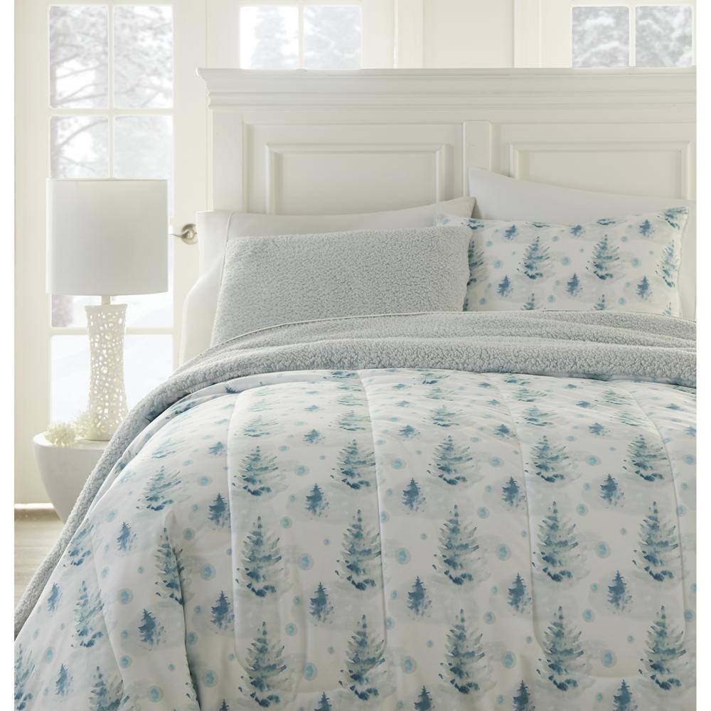 Alt View 1. Shavel Home Products - Micro Flannel Reverse to Sherpa Comforter Set, Twin, Watercolor Pines - Watercolor pines.