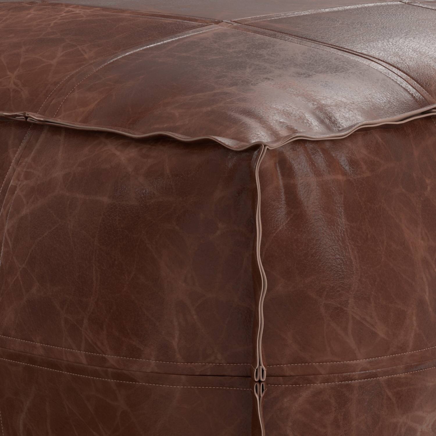 Alt View 2. Simpli Home - Simpli Home Sheffield 26 inch Wide Square Coffee Table Pouf in Distressed Brown Genuine Leather - Distressed Brown.