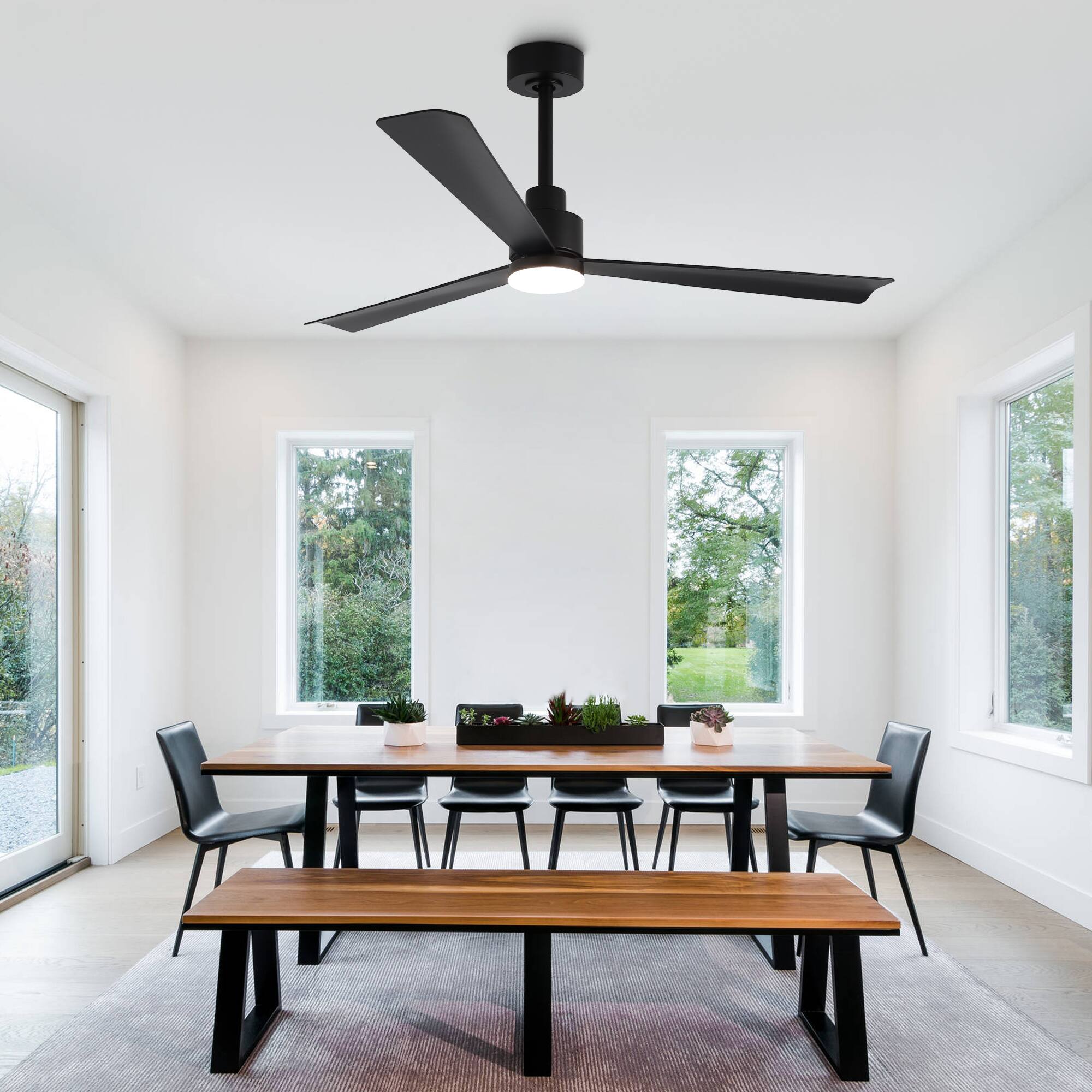 Back. Parrot Uncle - 52-Inch Modern Propeller Ceiling Fan with Dimmable LED Light, 6-Speed DC Motor, Remote Control - Black.