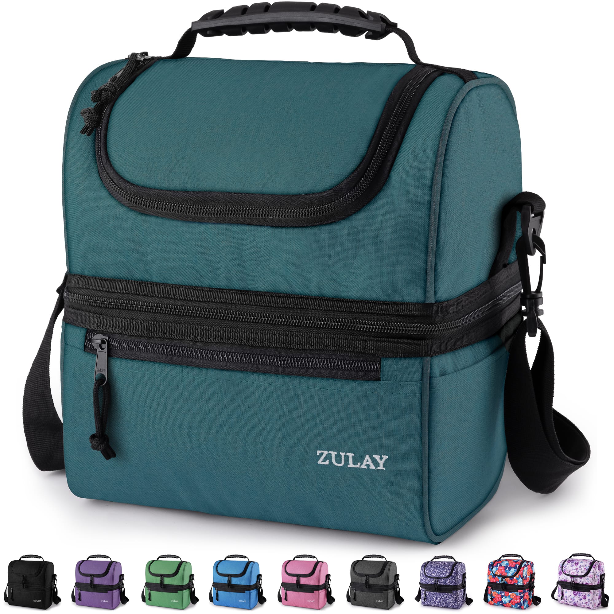 Zulay Kitchen - Insulated Lunch Bag For Men and Women - Reusable Dual Compartment Lunch Bag With Adjustable Shoulder Strap - Caribbean Blue