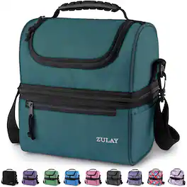 Zulay Kitchen - Insulated Lunch Bag For Men and Women - Reusable Dual Compartment Lunch Bag With Adjustable Shoulder Strap - Caribbean Blue