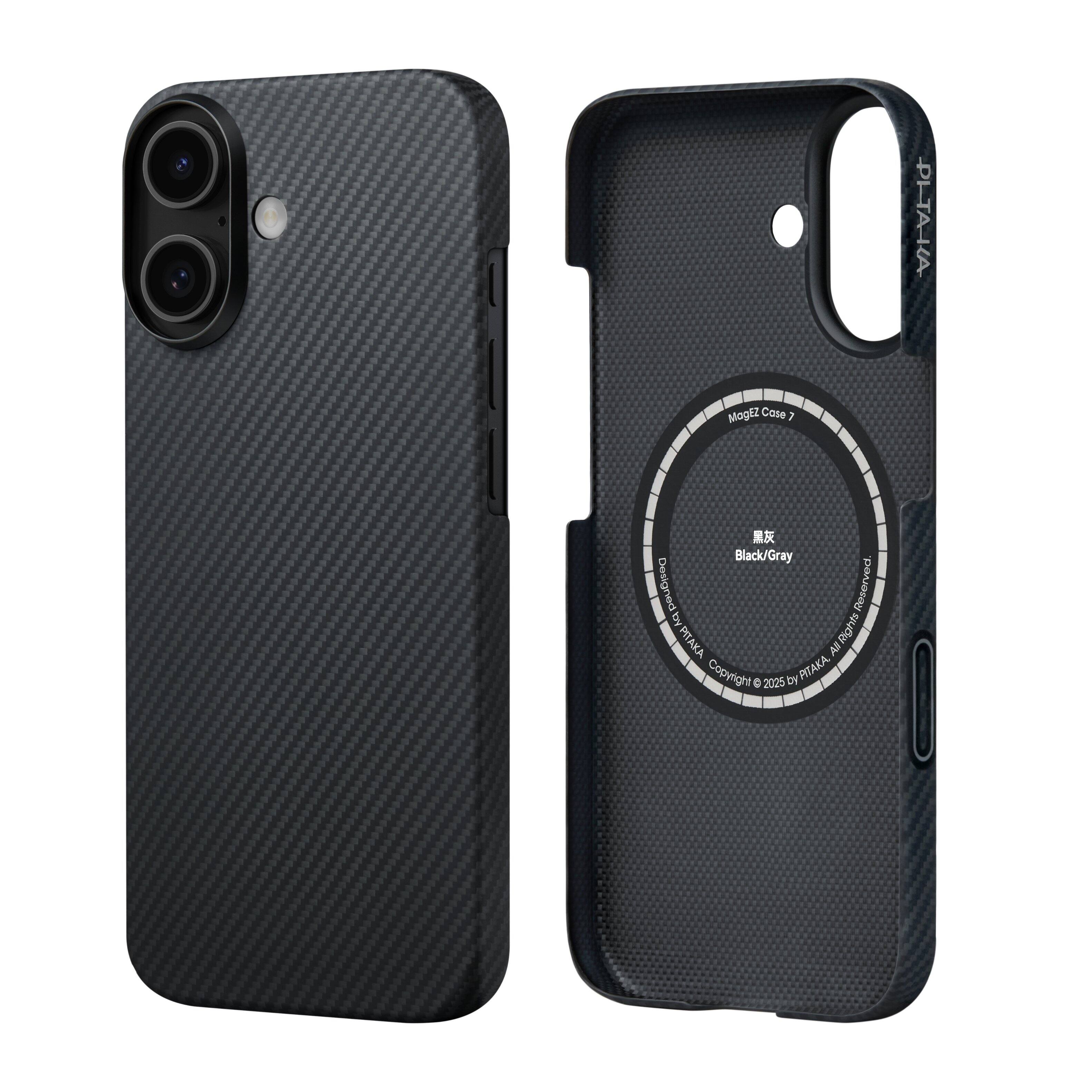 Pitaka - iPhone 17 Case 6.3" with Camera Control Button, Ultra-Slim Case With Caseless Touch Feeling, Aramid Fiber Woven - Black/Grey (Twill)