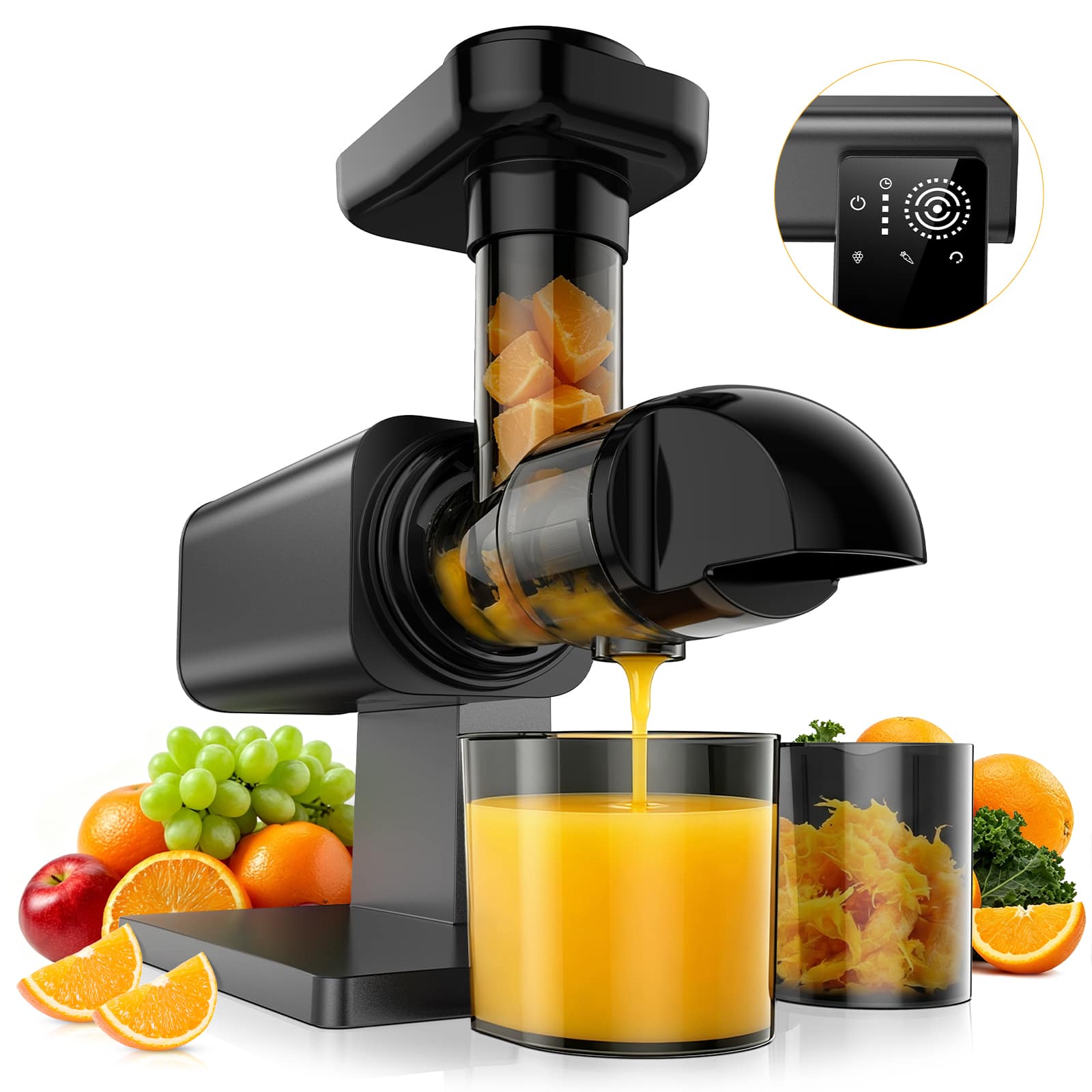 Front. Teendow - Cold Press Juicer, 200W 2-Speed Slow Juicer, Electric Juicer with Touch Screen, High Yield, Easy to Clean - Charcoal.