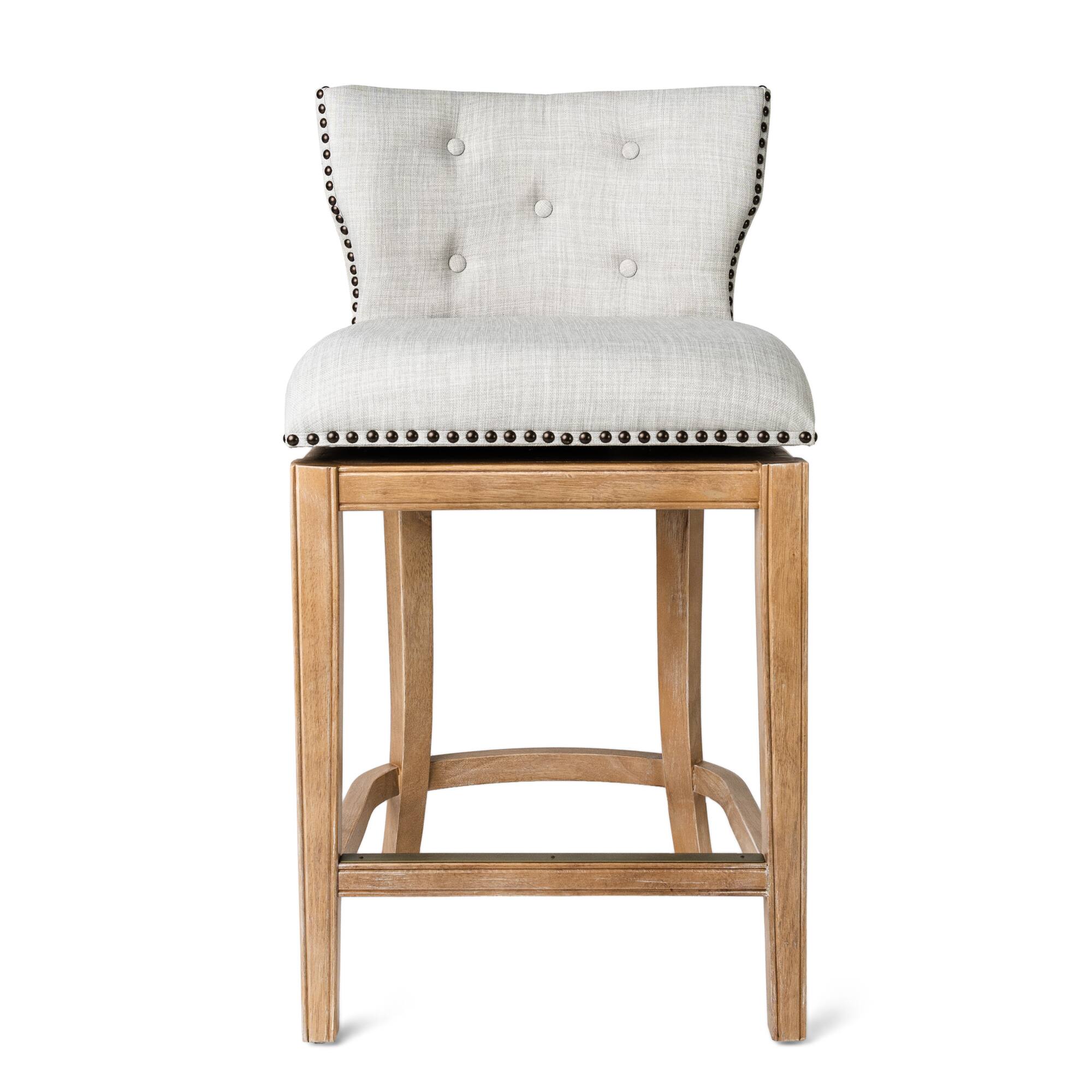Angle. Maven Lane - 26" Hugo Counter Stool in Weathered Oak Finish with Fabric Upholstery - Weathered Oak.
