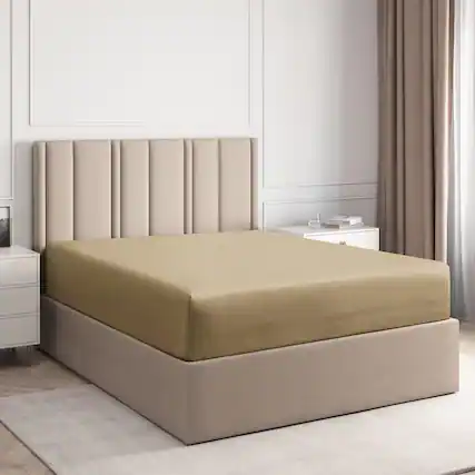 Front. CGK Linens - Premium Fitted Sheet Ultra Soft & Breathable - Deep Pocket for 8"-16" Mattresses - Queen - Beige.