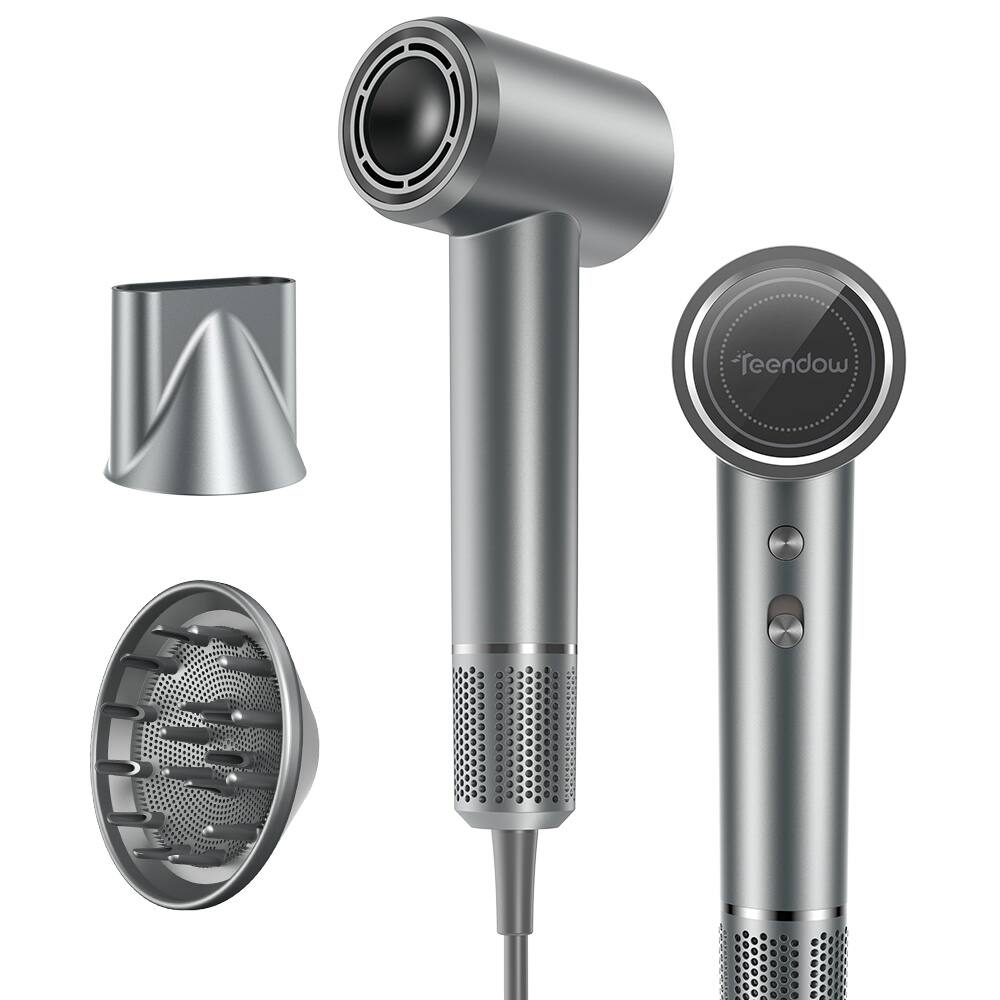 Front. Teendow - 150,000 RPM High-Speed Ionic Hair Dryer with 1500W Brushless Motor, 500M Negative Ions, Quiet & Lightweight - Silver.