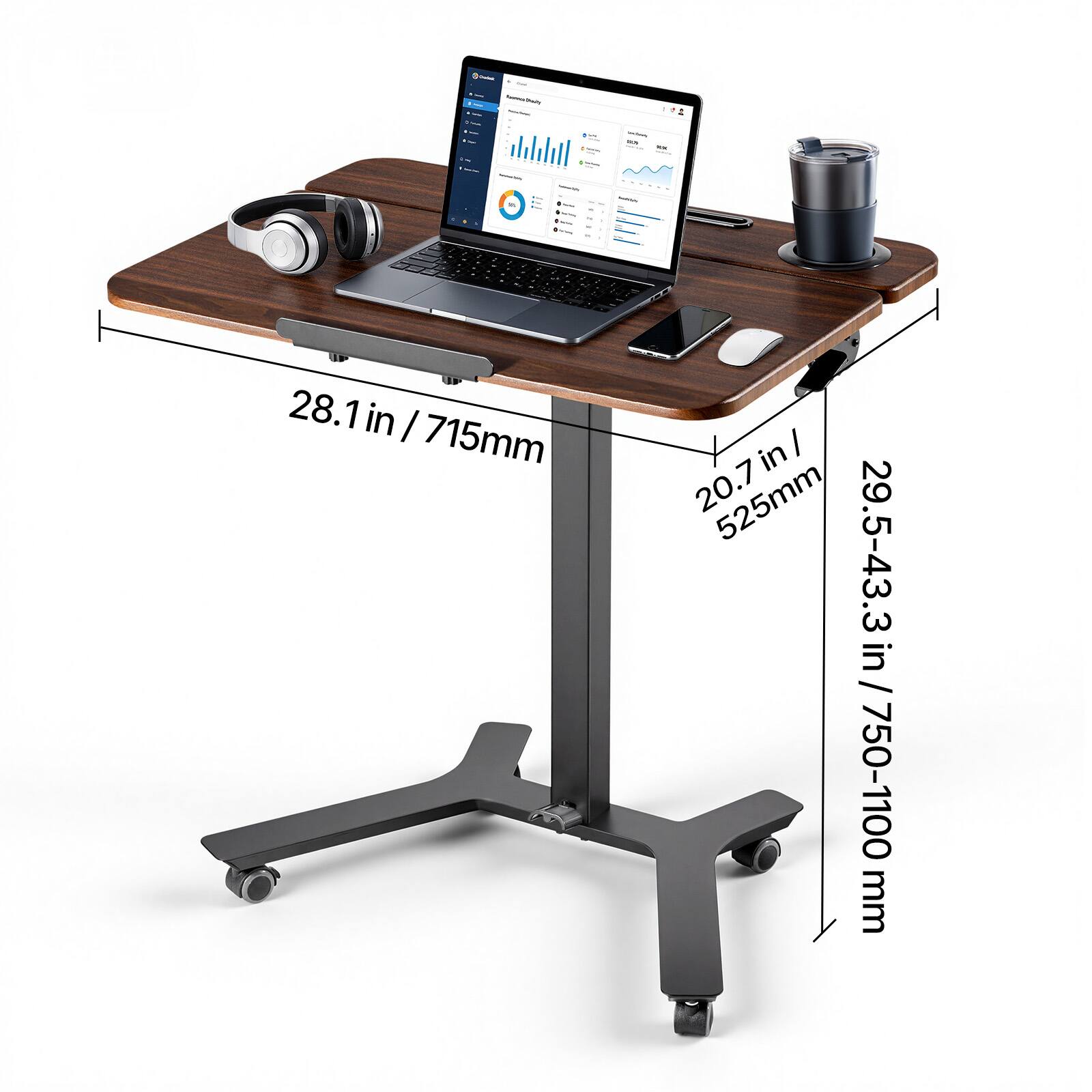 - Hill: 28.1 in / 715mm
- Width: 20.7 in / 525mm
- Height: 29.5-43.3 in / 750-1100 mm