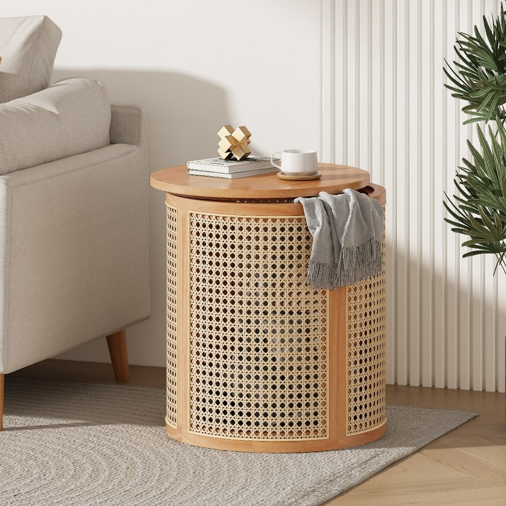 Loheer - Rubber Wood Side Table Color Round End Table Compact Nightstand Minimalist Accent Table - Natural price history on PriceWatchPro