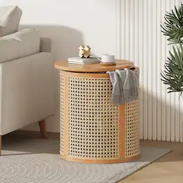 Loheer - Rubber Wood Side Table Color Round End Table Compact Nightstand Minimalist Accent Table - Natural