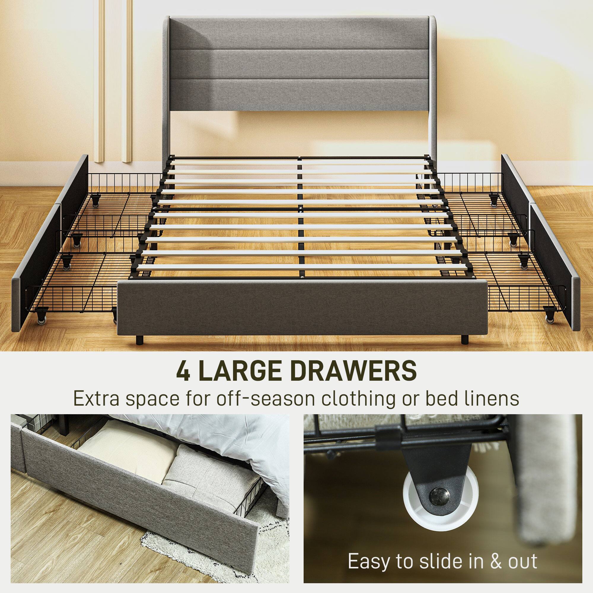 4 LARGE DRAWERS
Extra space for off-season clothing or bed linens
Easy to slide in & out