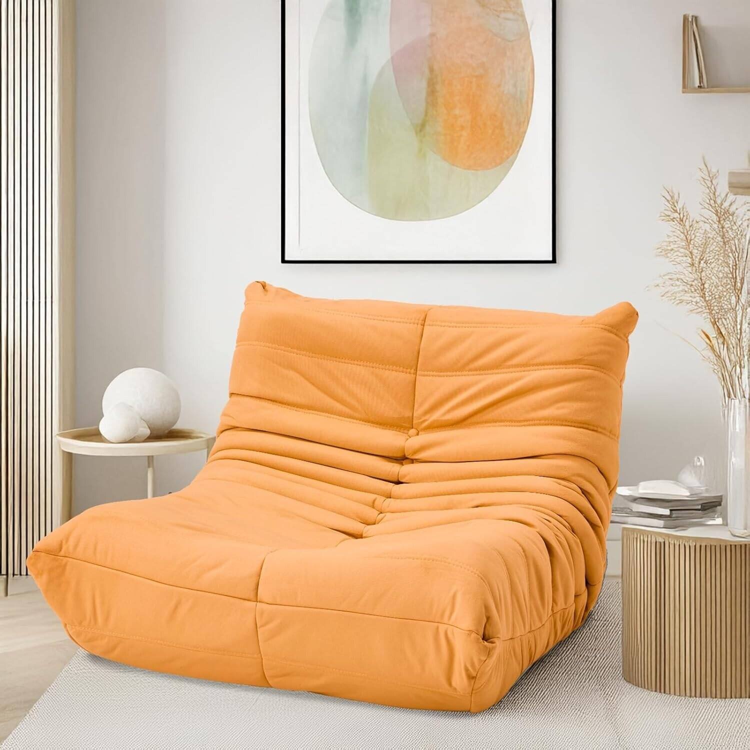 Alt View 5. U-HOMY - Memory Foam Bean Bag Chair, Portable Faux Leather Lounger Ottoman for Bedroom, Dorm - Orange.