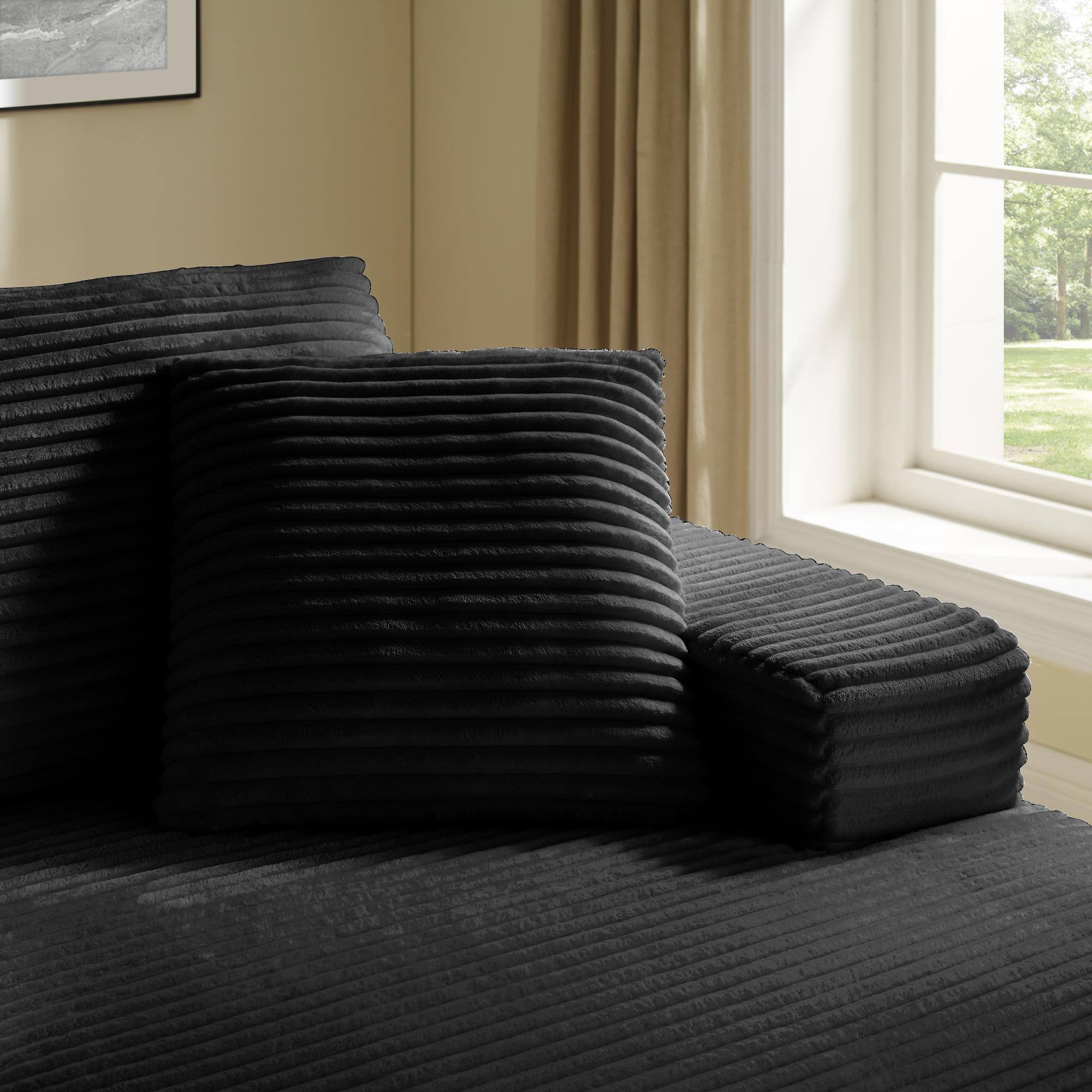 Alt View 4. Meqiodas - 67.5”Oversized Indoor Chaise Lounge, Sofa Bed, Living Room Sofa, Corduroy Upholstered Boneless Cloud Sofa, No Assembly - Black.